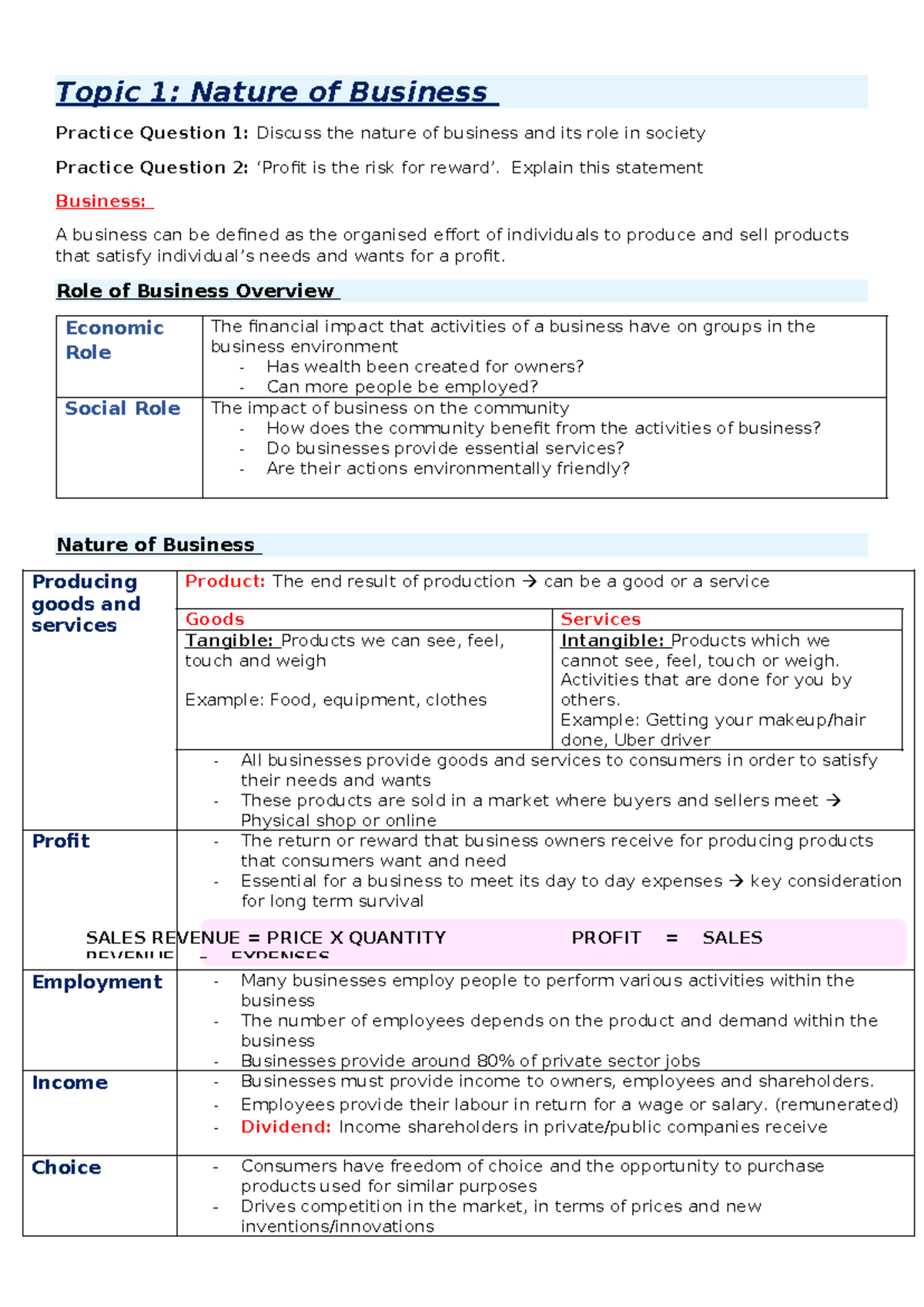 Nature of Business Prelim Notes - Topic 1: Nature of Business Practice ...