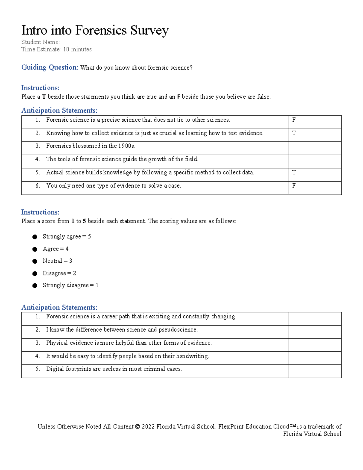 Forensic science survey - Intro into Forensics Survey Student Name ...