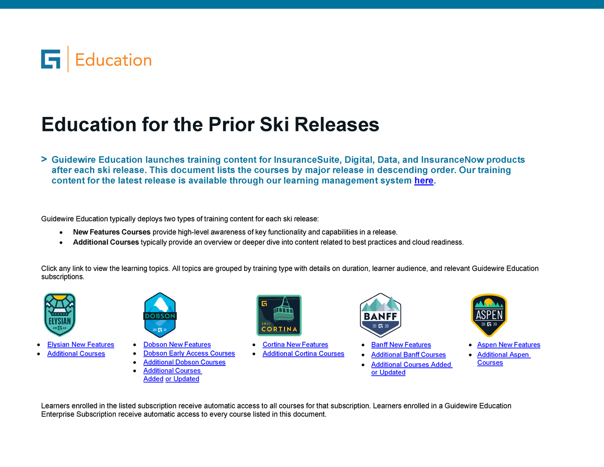 Announce Guidewire Education Prior Ski Releases > Guidewire Education