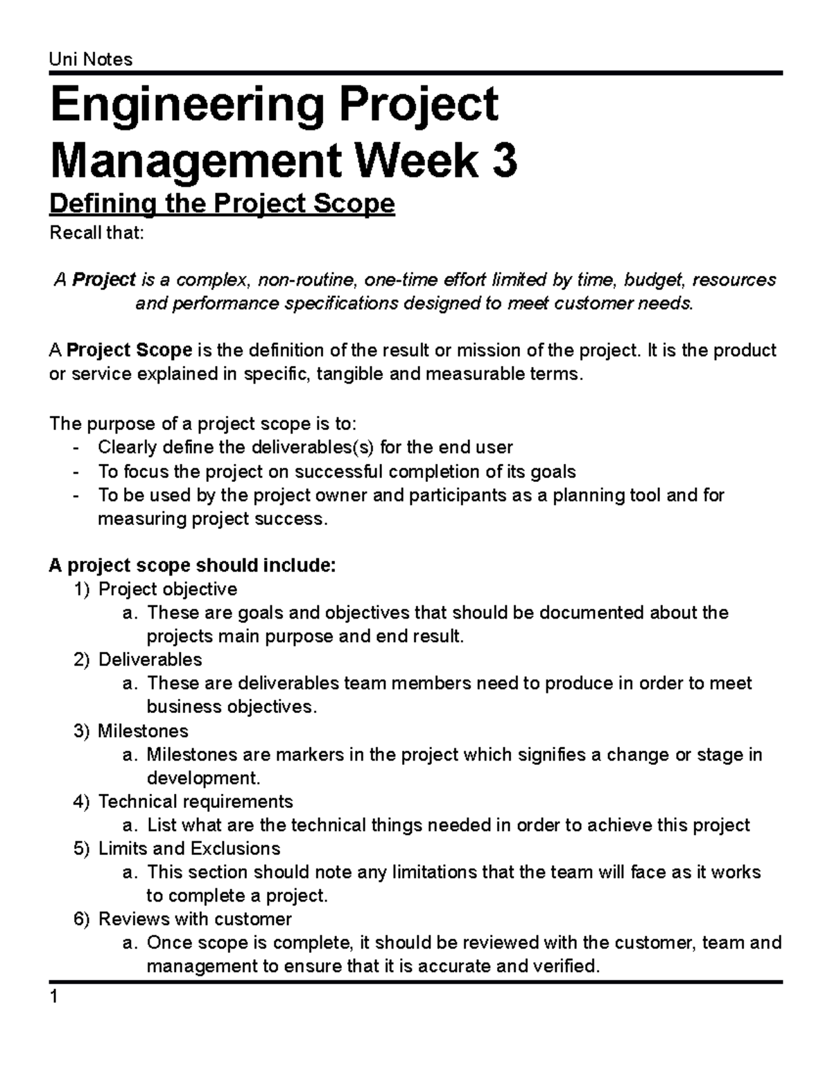 Week 3 Engineering Project Management Notes Engineering Project Management Week 3 Defining The Week 3 Engineering Project Management Notes Engineering Project Management Week 3 Defining The