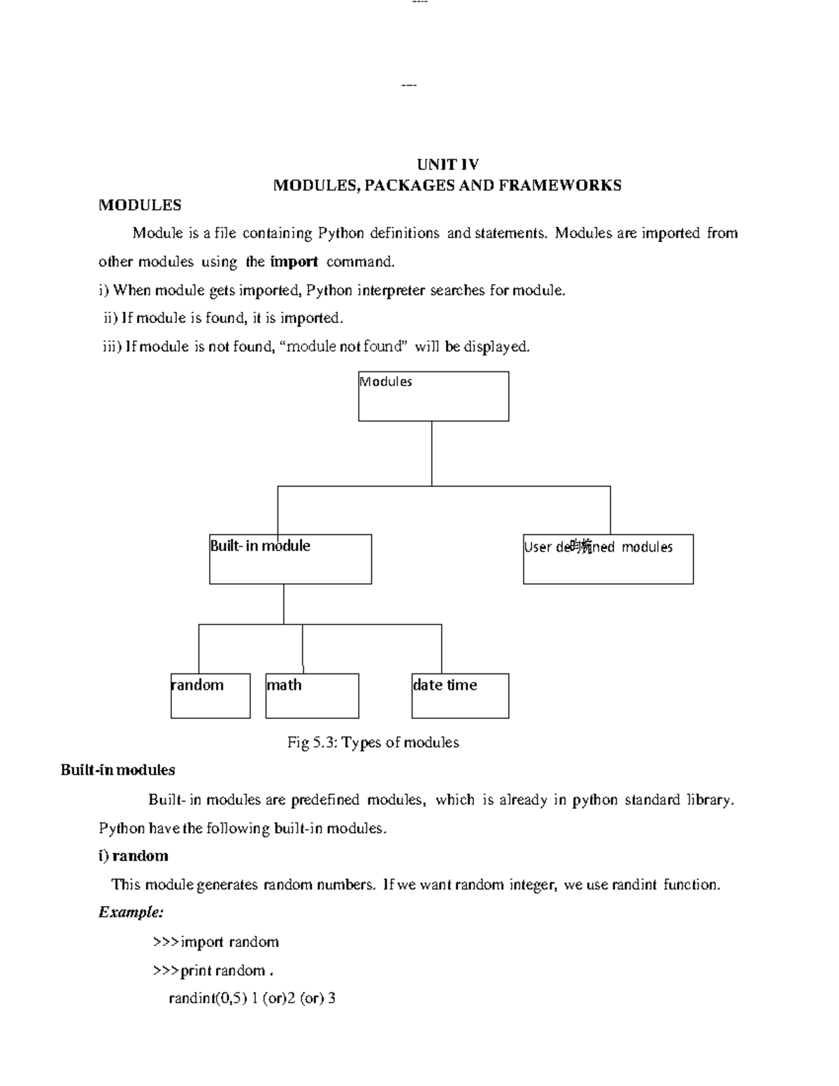 Pythan Unit IV - Anna University - random math date time Built- in ...