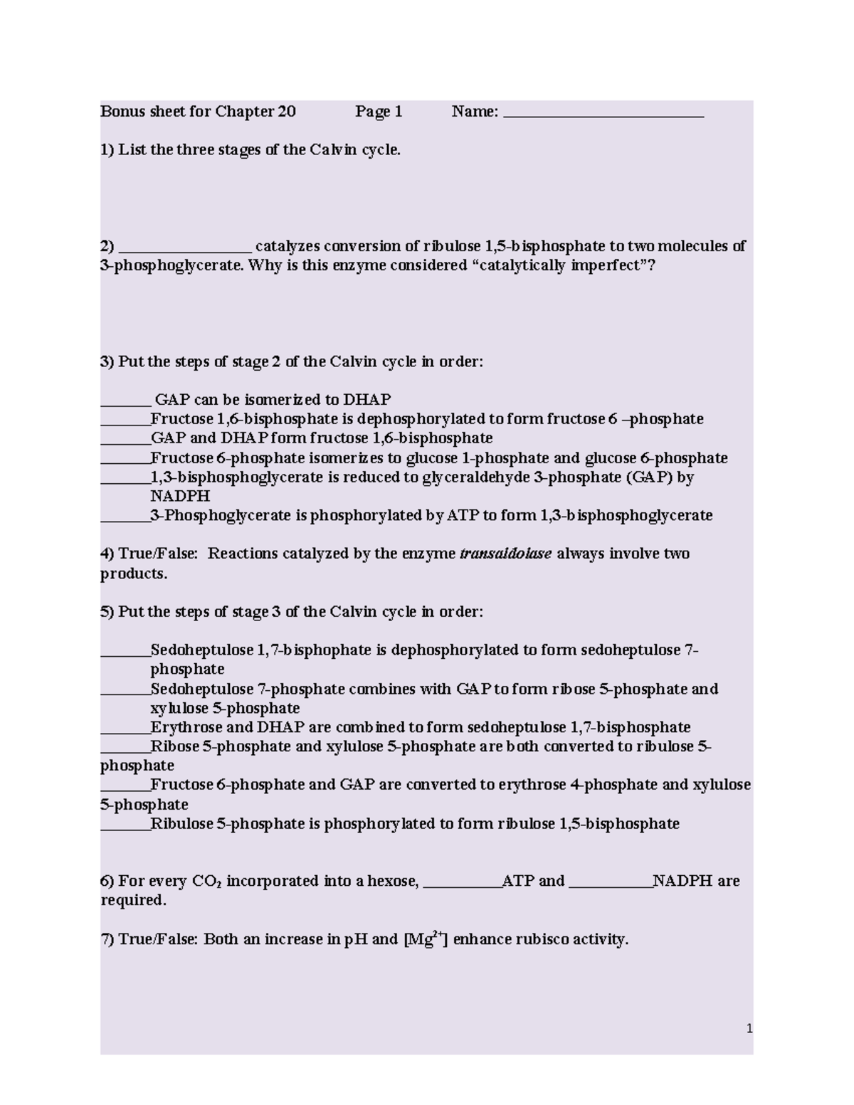 Chapter 20 Bonus Sheet - Bonus Sheet For Chapter 20 Page 1 Name: 1 ...