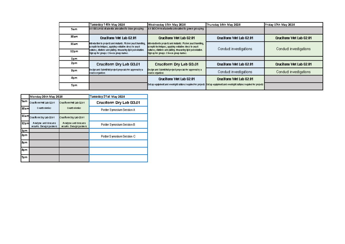 Lab timetable 2023-24 final - Tuesday 14th May 2024 Wednesday 15th May ...