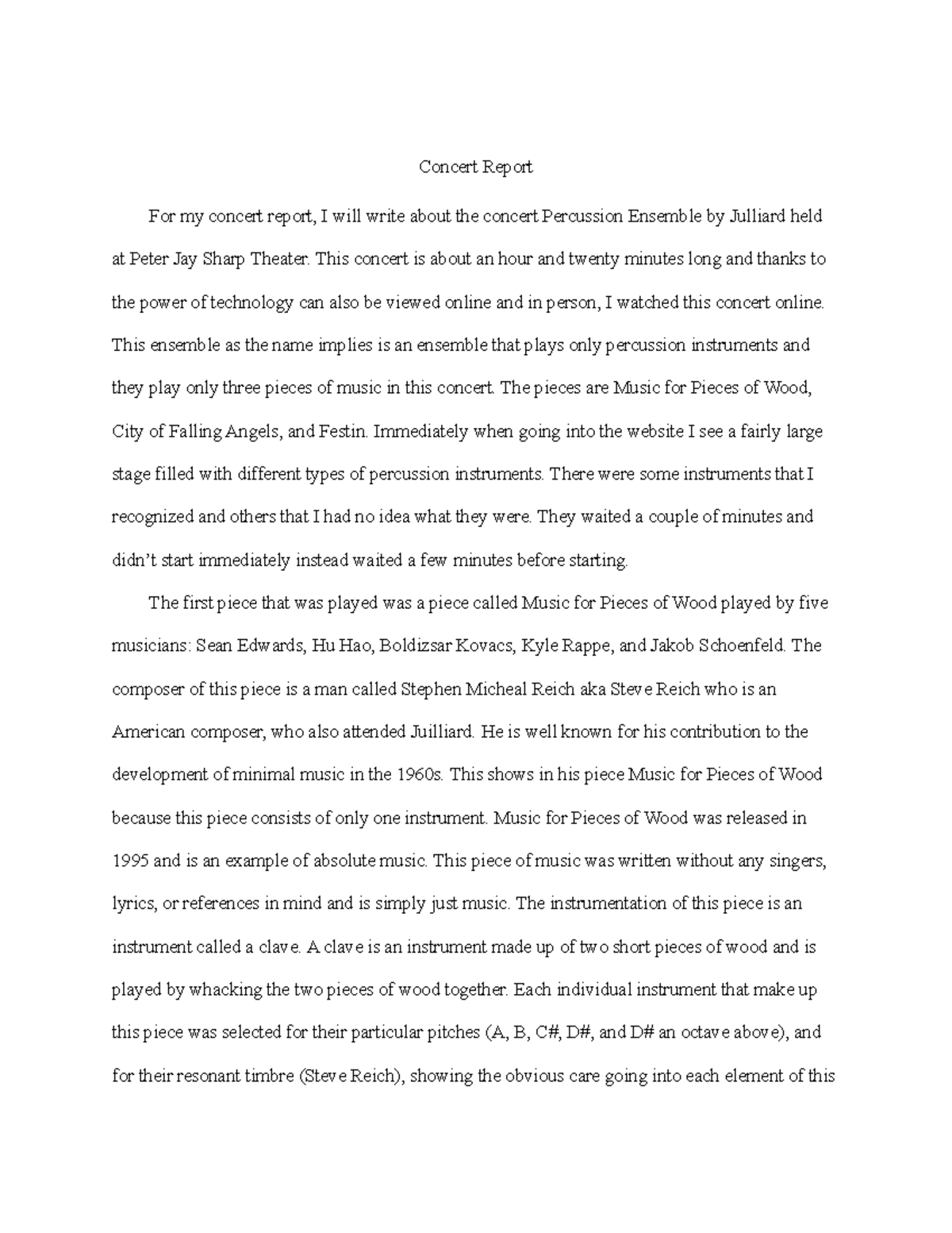 Music concert report -2 - Concert Report For my concert report, I will ...