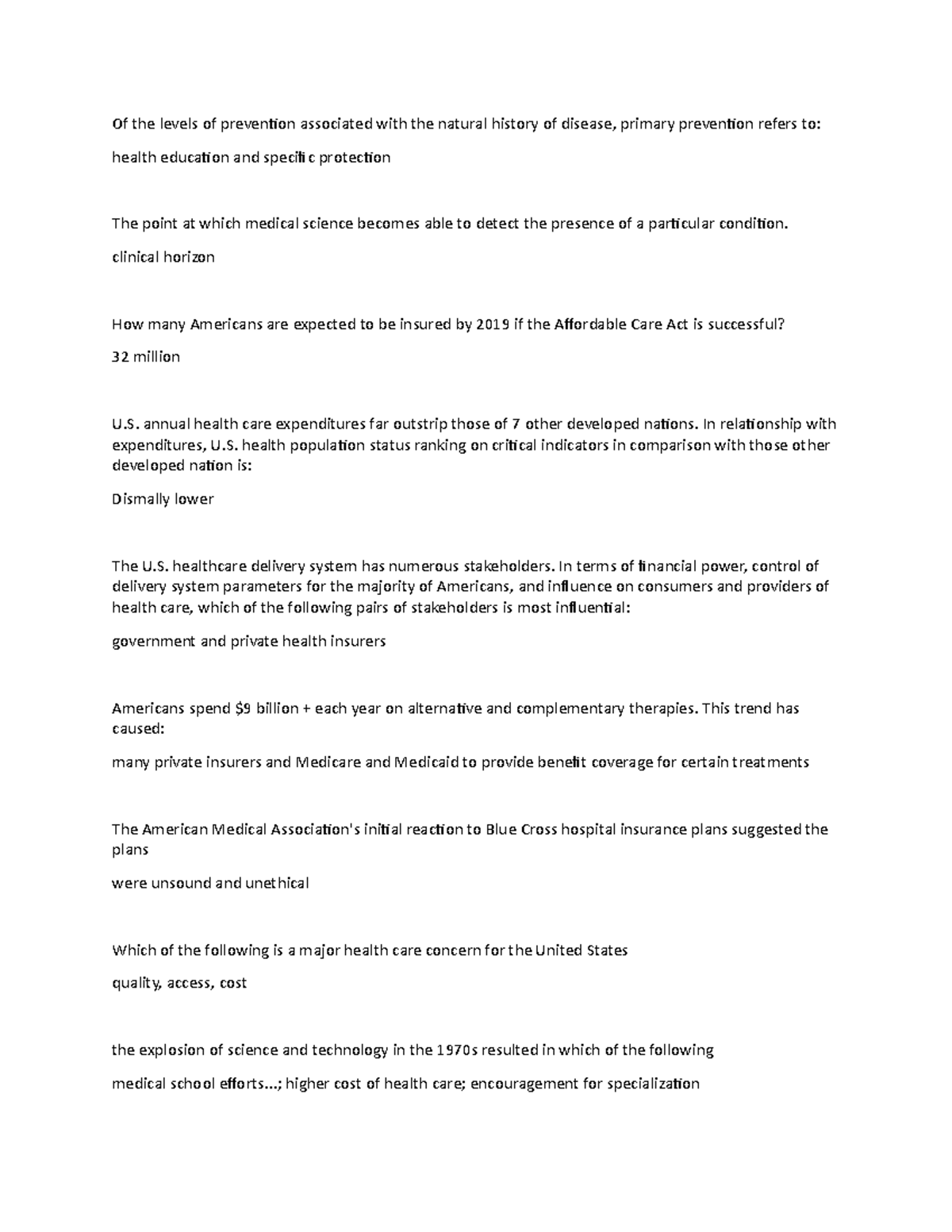 US health care syste lecture notes 4 - Of the levels of prevention ...