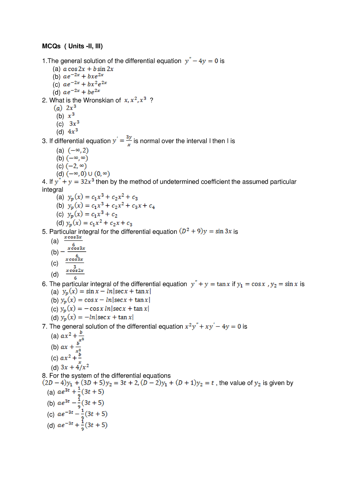 MTH174 unit 2 3 set 2mcqs - ####### MCQs ( Units -II, III) ####### 1 ...