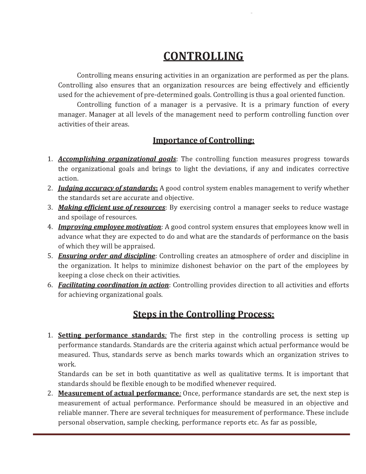 case study on controlling function