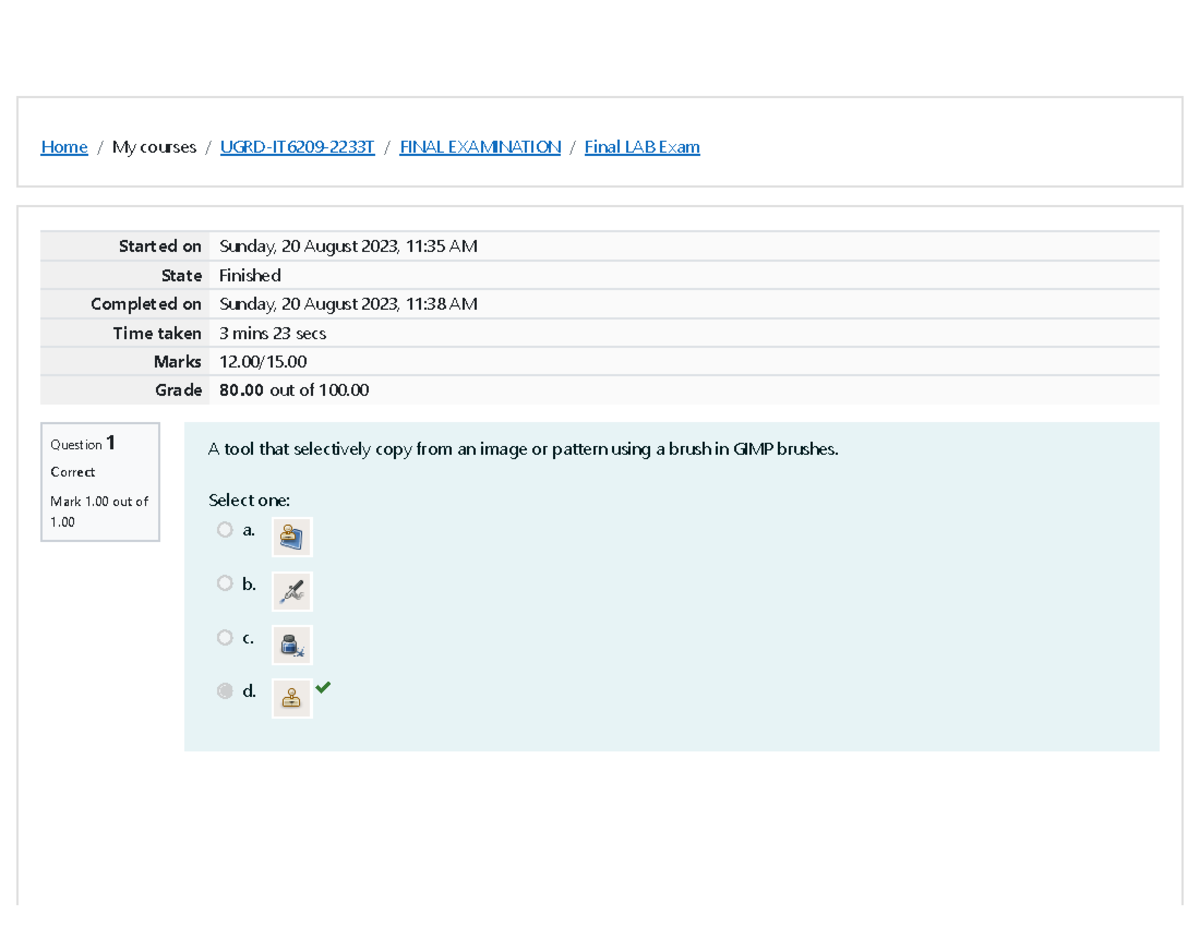 Final LAB Exam Attempt review IT6209 Introduction to Multimedia LAB1st