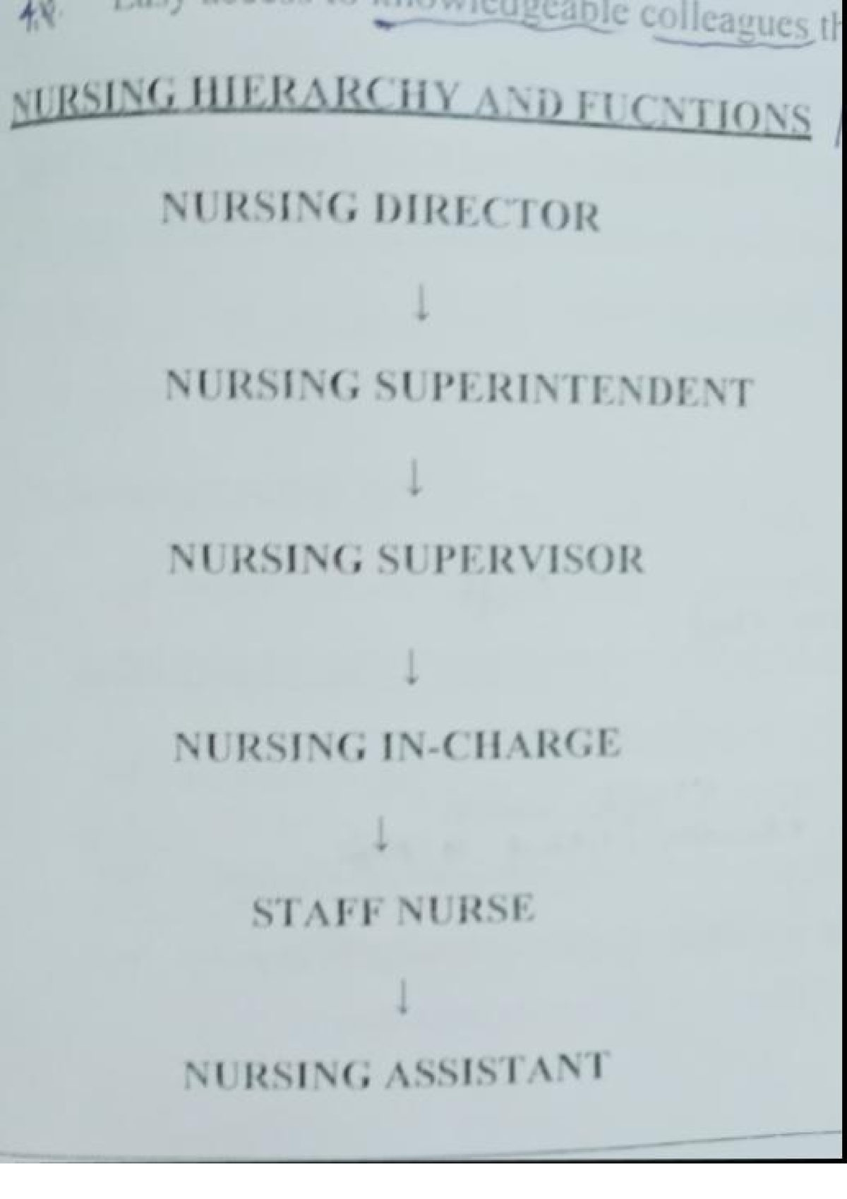 Nursing Hierarchy And Functions Hospital Management Science Studocu