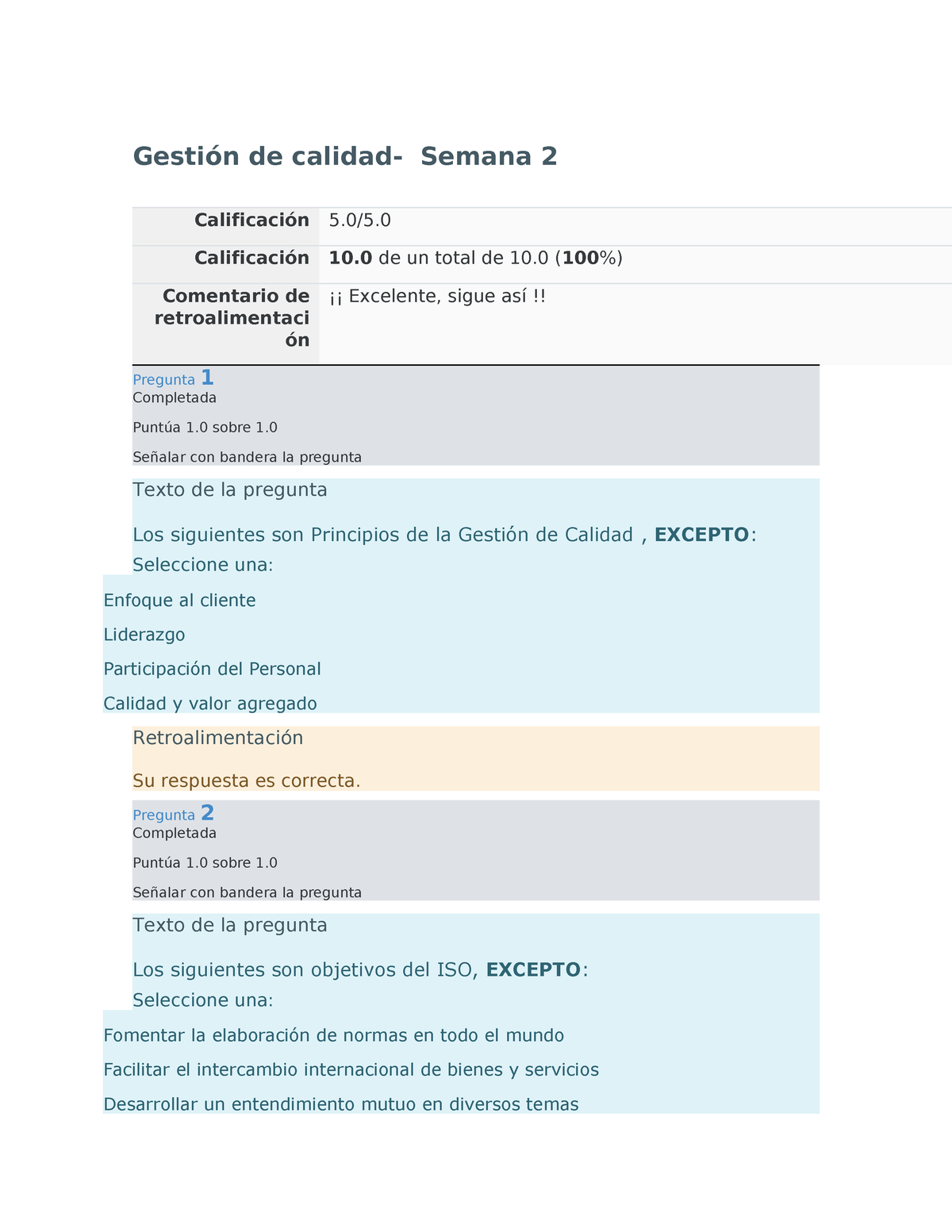 Gestión De Calidad - Examen Semana 2 - Gestión De Calidad- Semana 2 ...