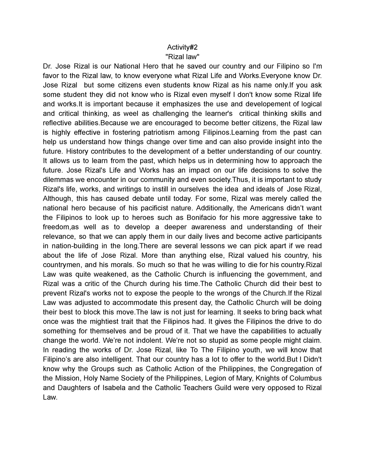 essay about works of rizal