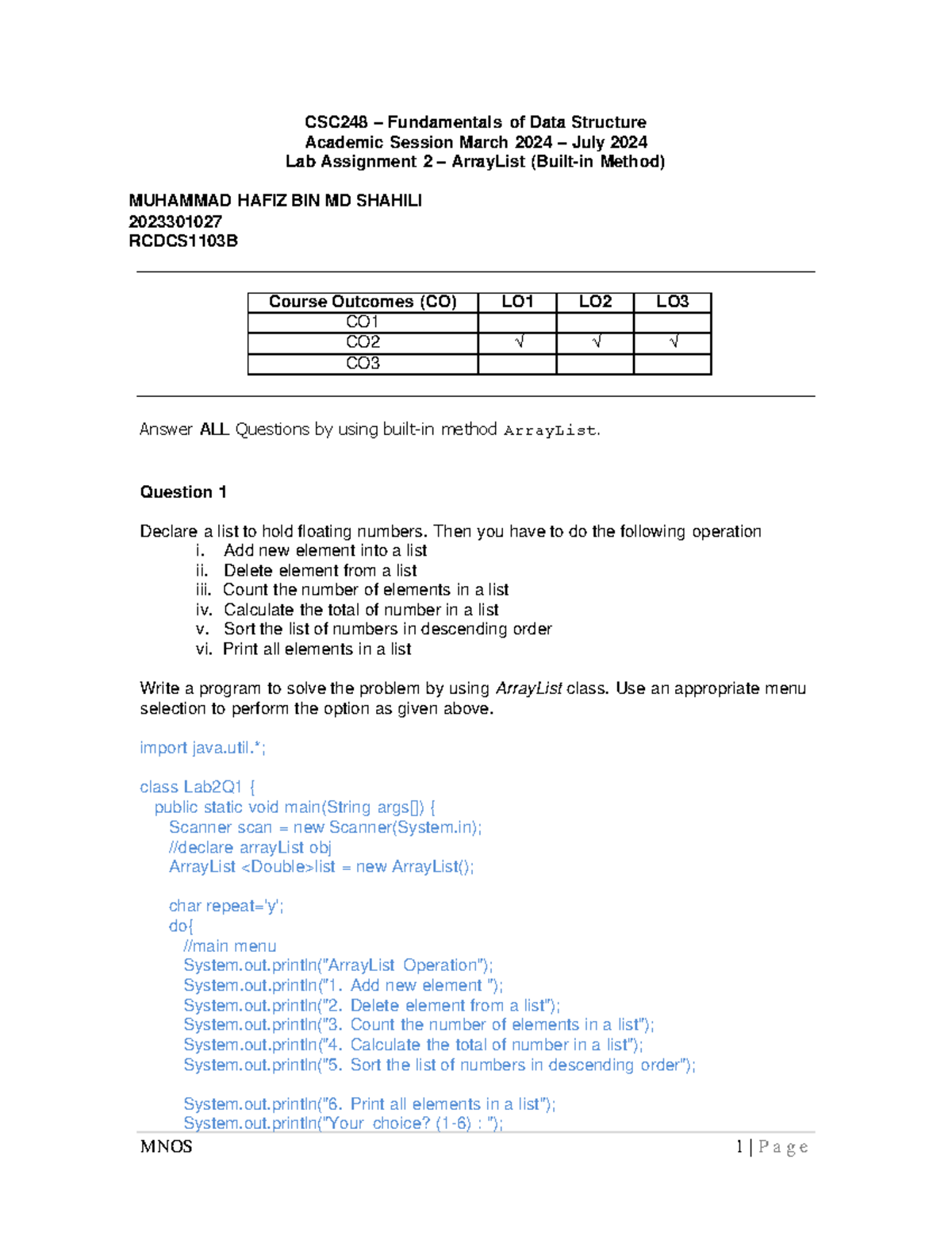 CSC248 LAB2 2024 - CSC248 – Fundamentals Of Data Structure Academic ...