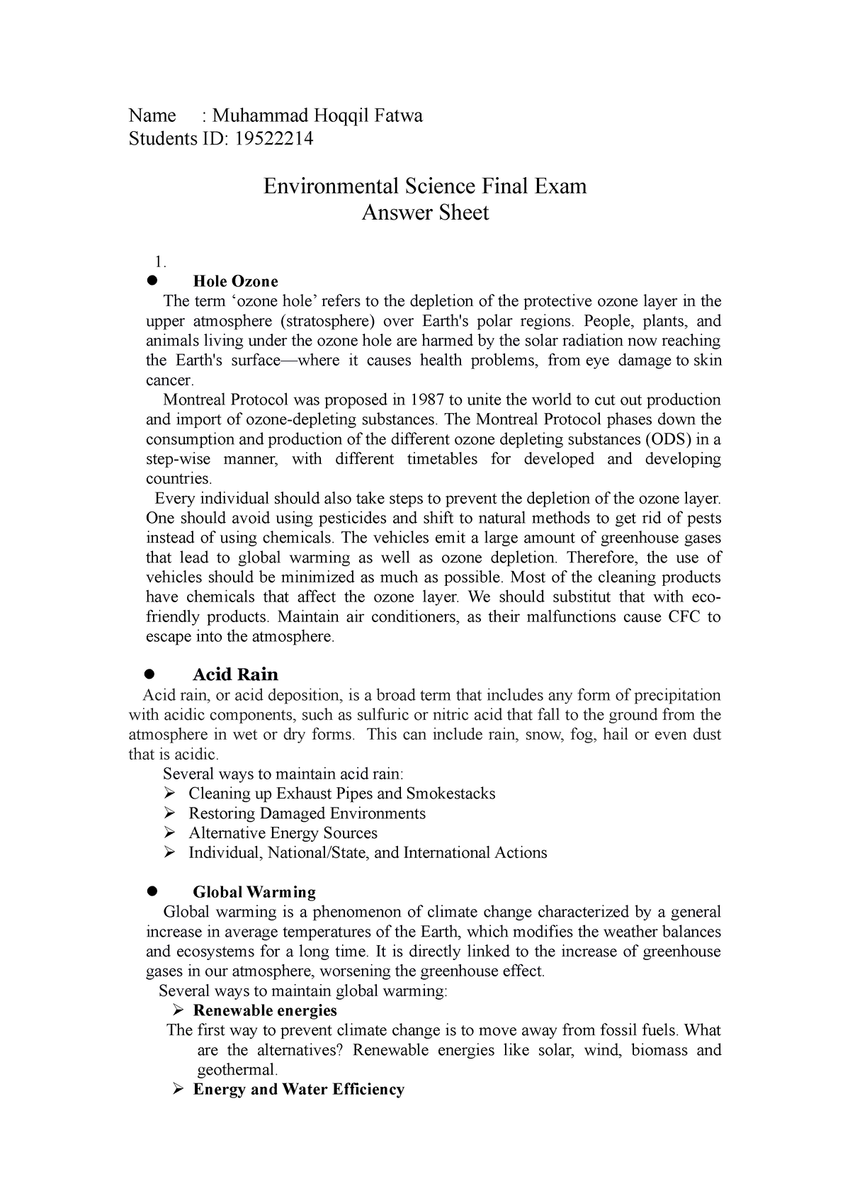 Environmental Science Final Test - Name : Muhammad Hoqqil Fatwa ...