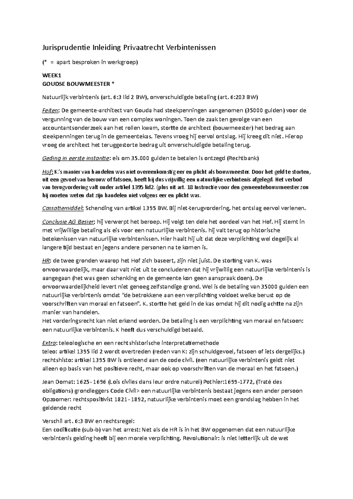 Samenvatting Jurisprudentie Inleiding Privaatrecht Verbintenissen ...