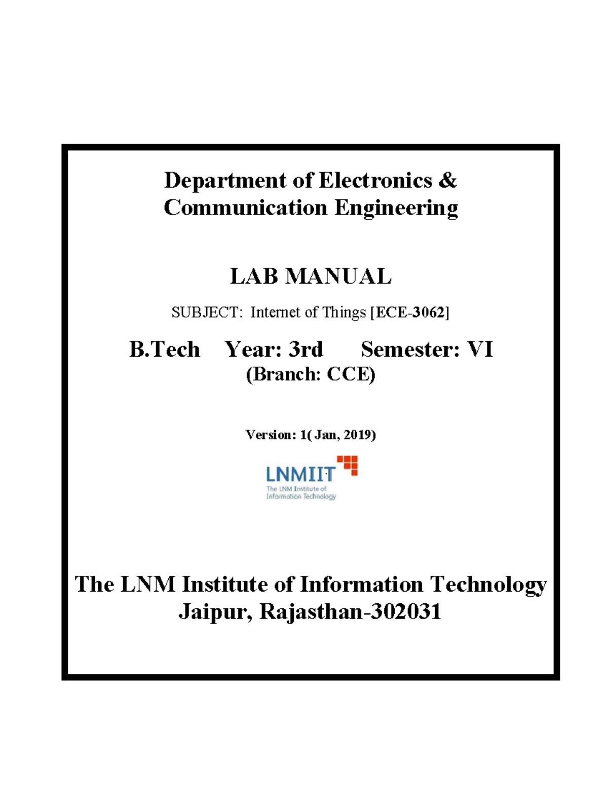 Internet of Things Lab manual - Department of Electronics ...