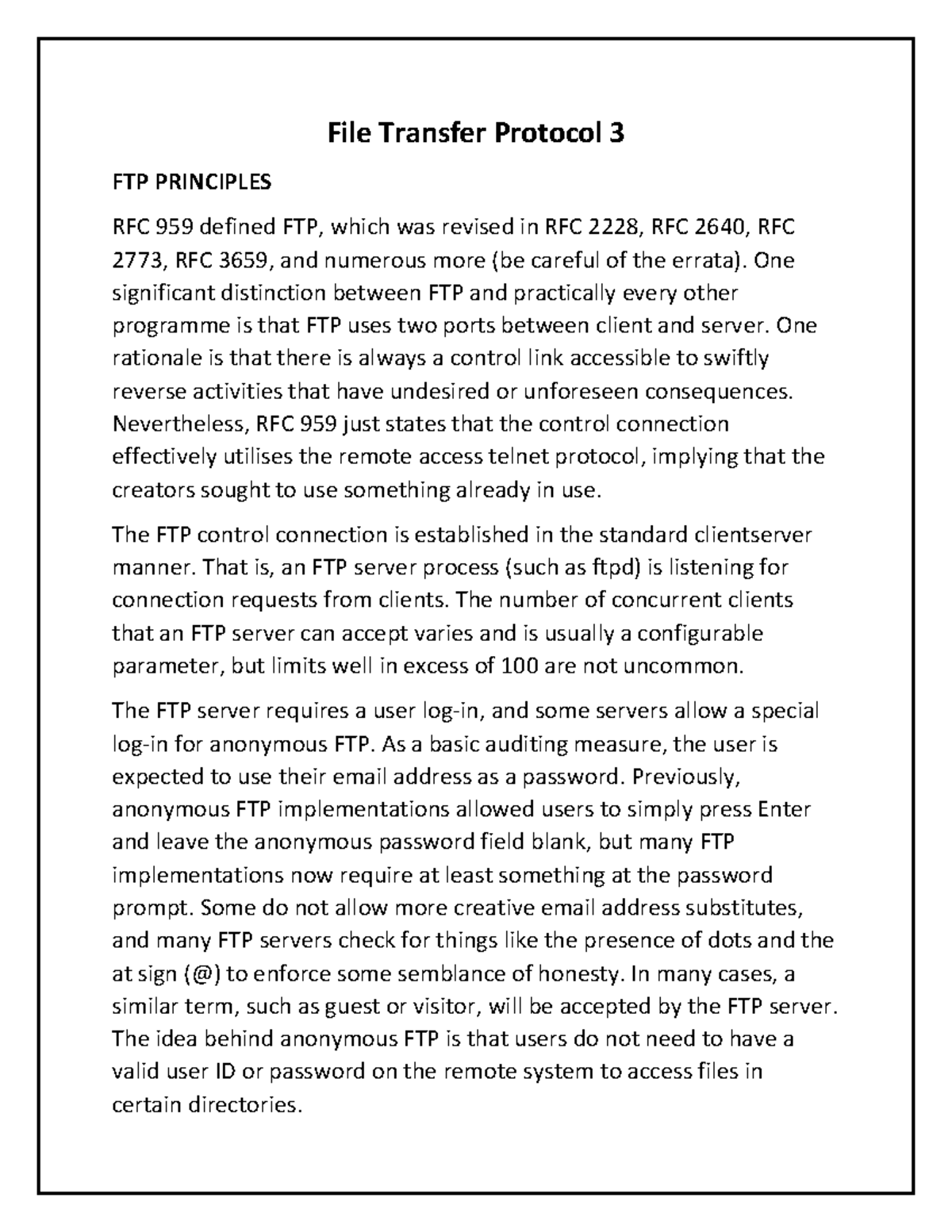 File Transfer Protocol 3 - One significant distinction between FTP and ...