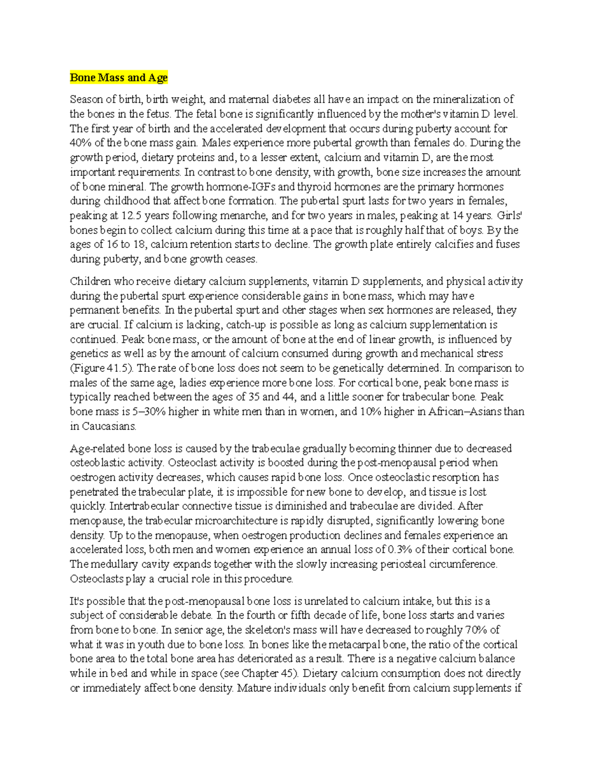 Bone Mass and Age Bone Mass and Age Notes Bone Mass and Age Season