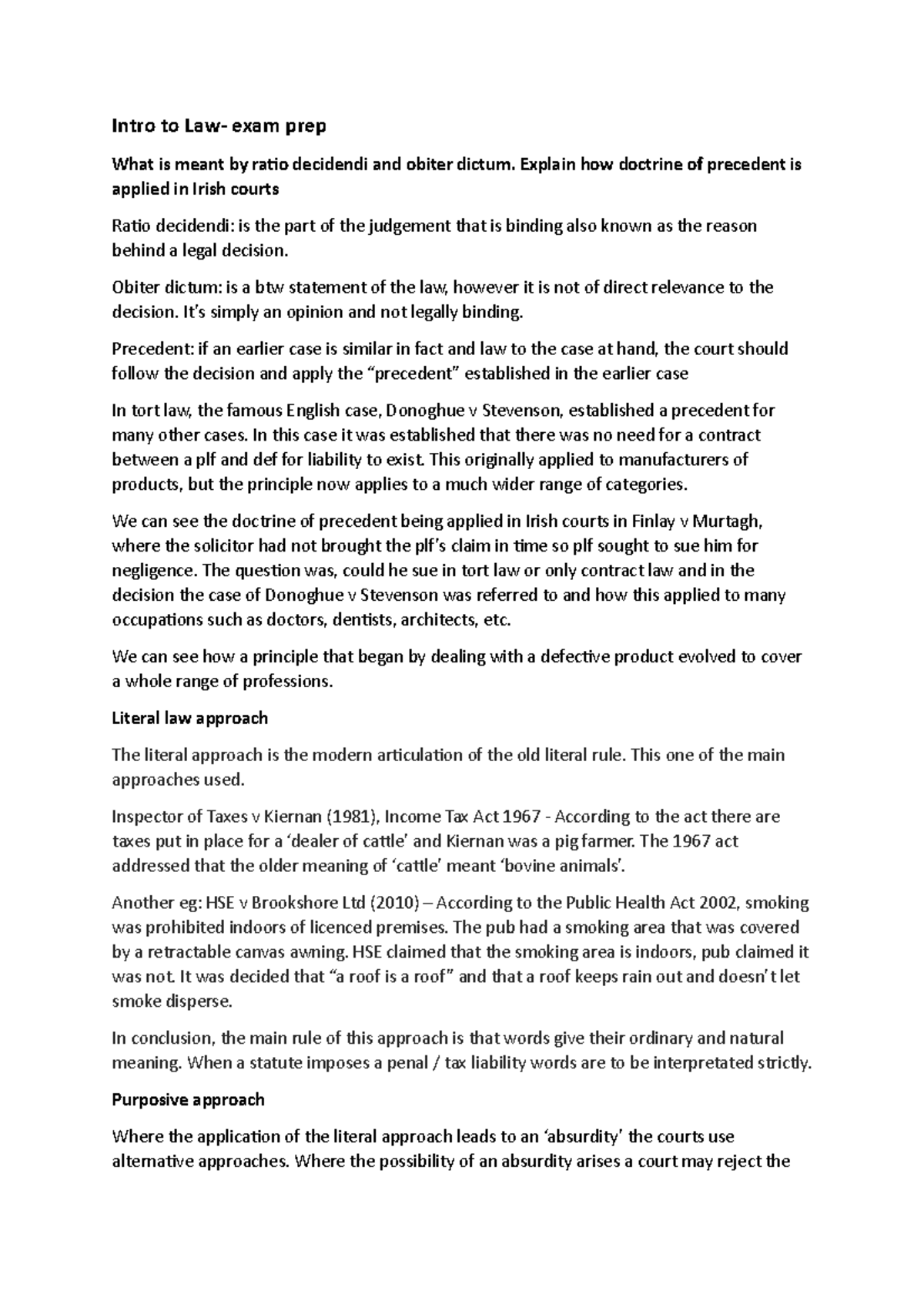 Intro to Law exam notes Introduction To Law Ii Maynooth University