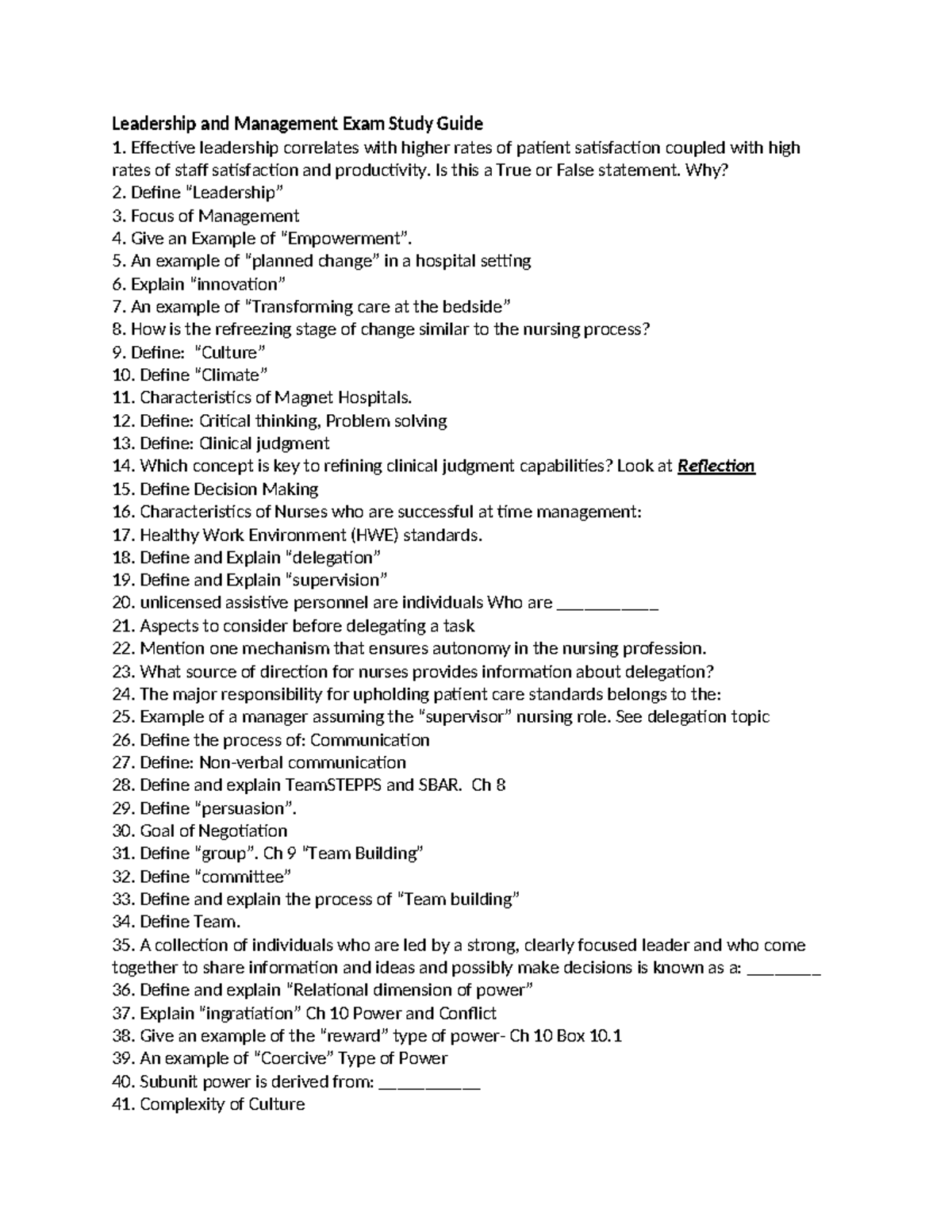 Leadership and Management Exam Study Guide - Leadership and Management ...