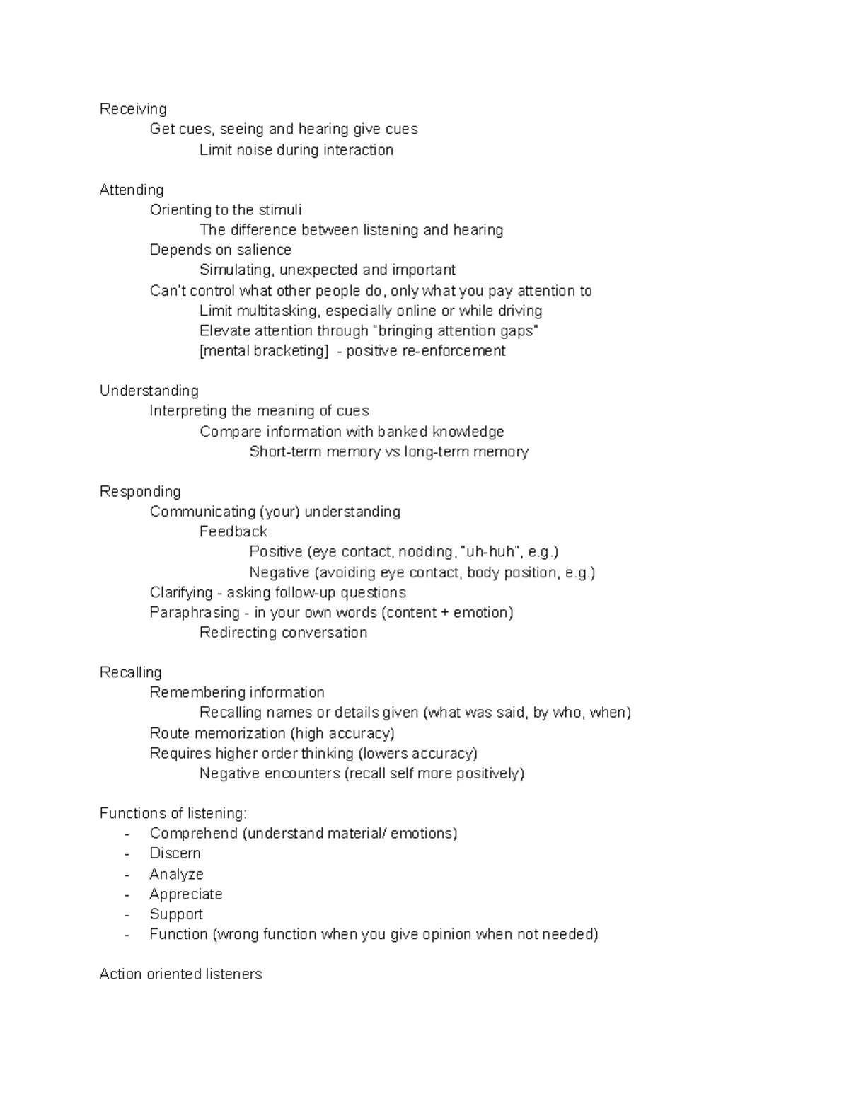 Listening - Receiving Get cues, seeing and hearing give cues Limit ...