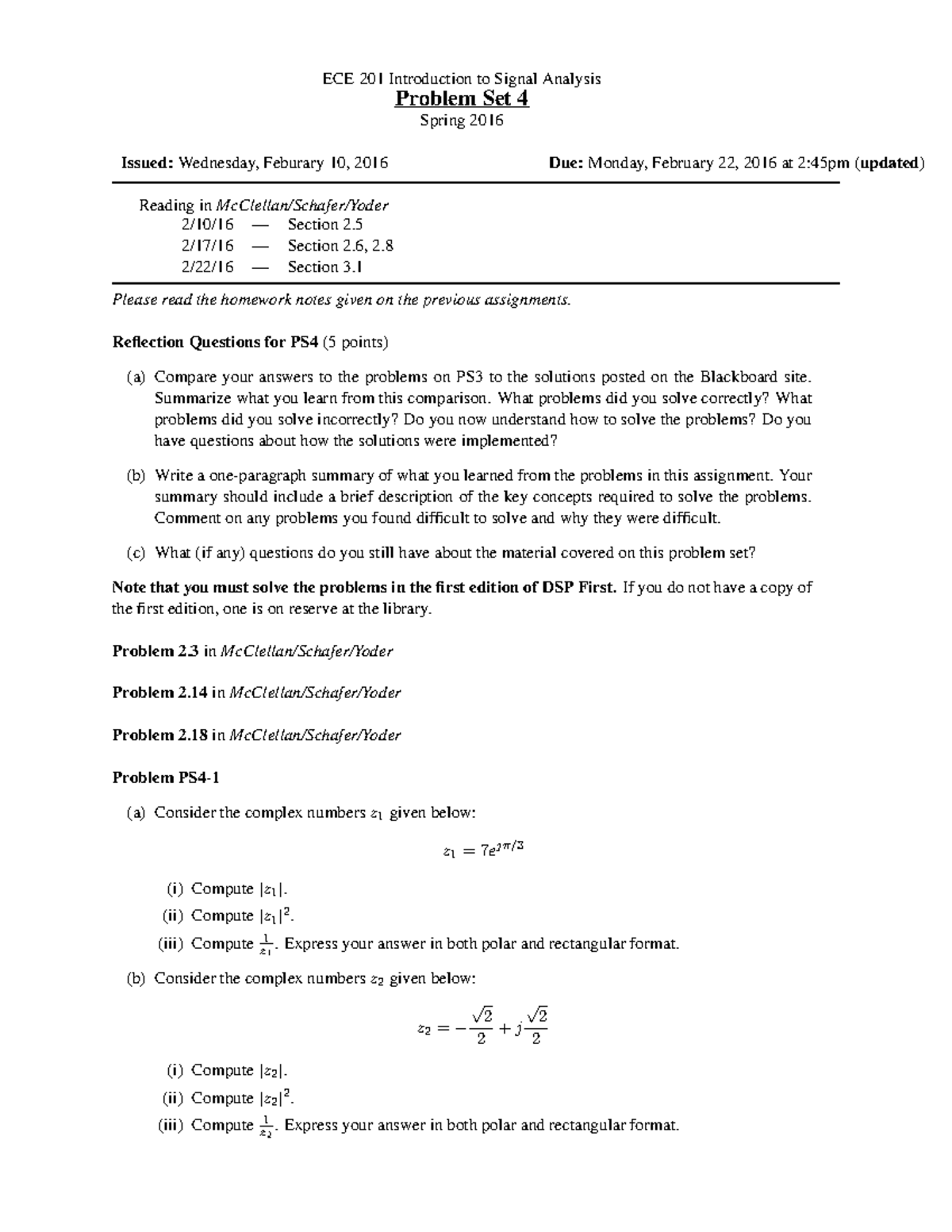Problem Set 04 - 2016 - ECE 201 Introduction to Signal Analysis Problem ...