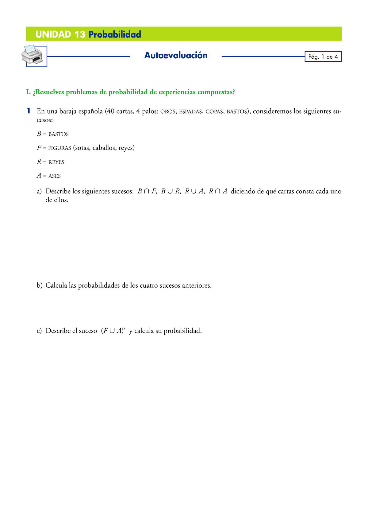 Autoevaluaciones Con Soluciones Probabilidad 4ºESO Aplicadas ...