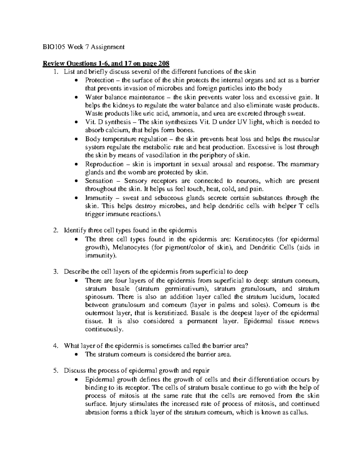 BIO105 Assignment Week 7 - BIO105 Week 7 Assignment Review Questions 1 ...