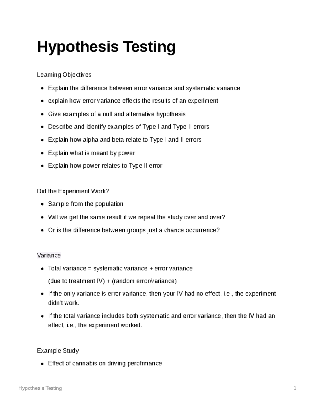 Hypothesis Testing Hypothesis Testing Learning Objectives Explain the