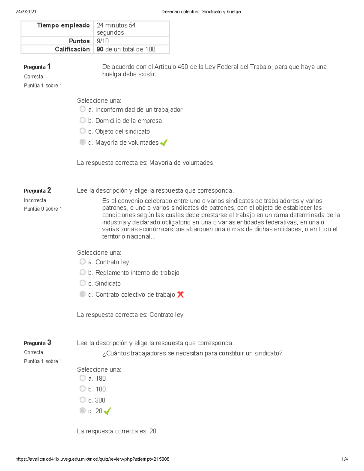 Derecho Colectivo Sindicato Y Huelga - Pregunta 1 Correcta Puntúa 1 ...