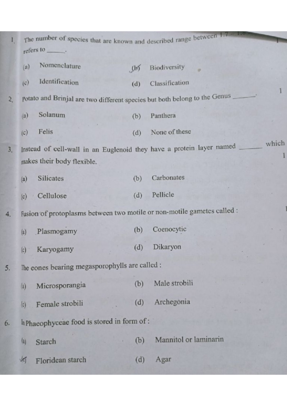Mid Term Exam Biology Class XI - 1. The number of species that are ...