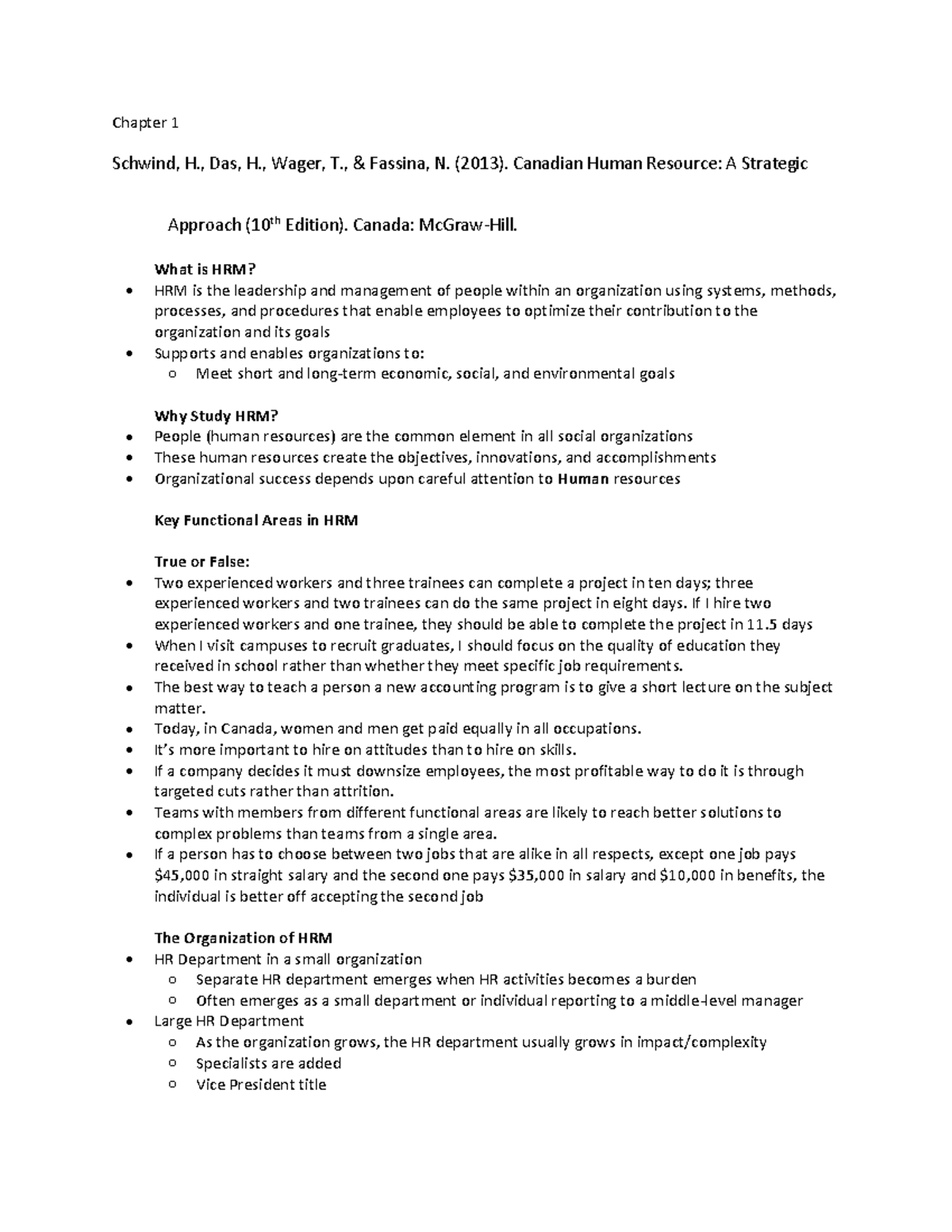 Human Resources Management - Lecture notes - Chapter 1 - Chapter 1 ...