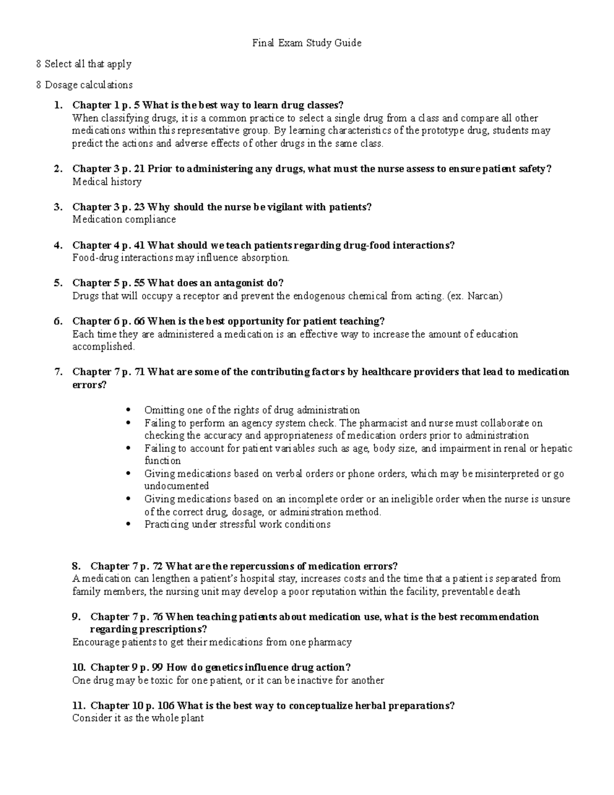 Pharm Final Exam Study Guide - Final Exam Study Guide 8 Select all that ...