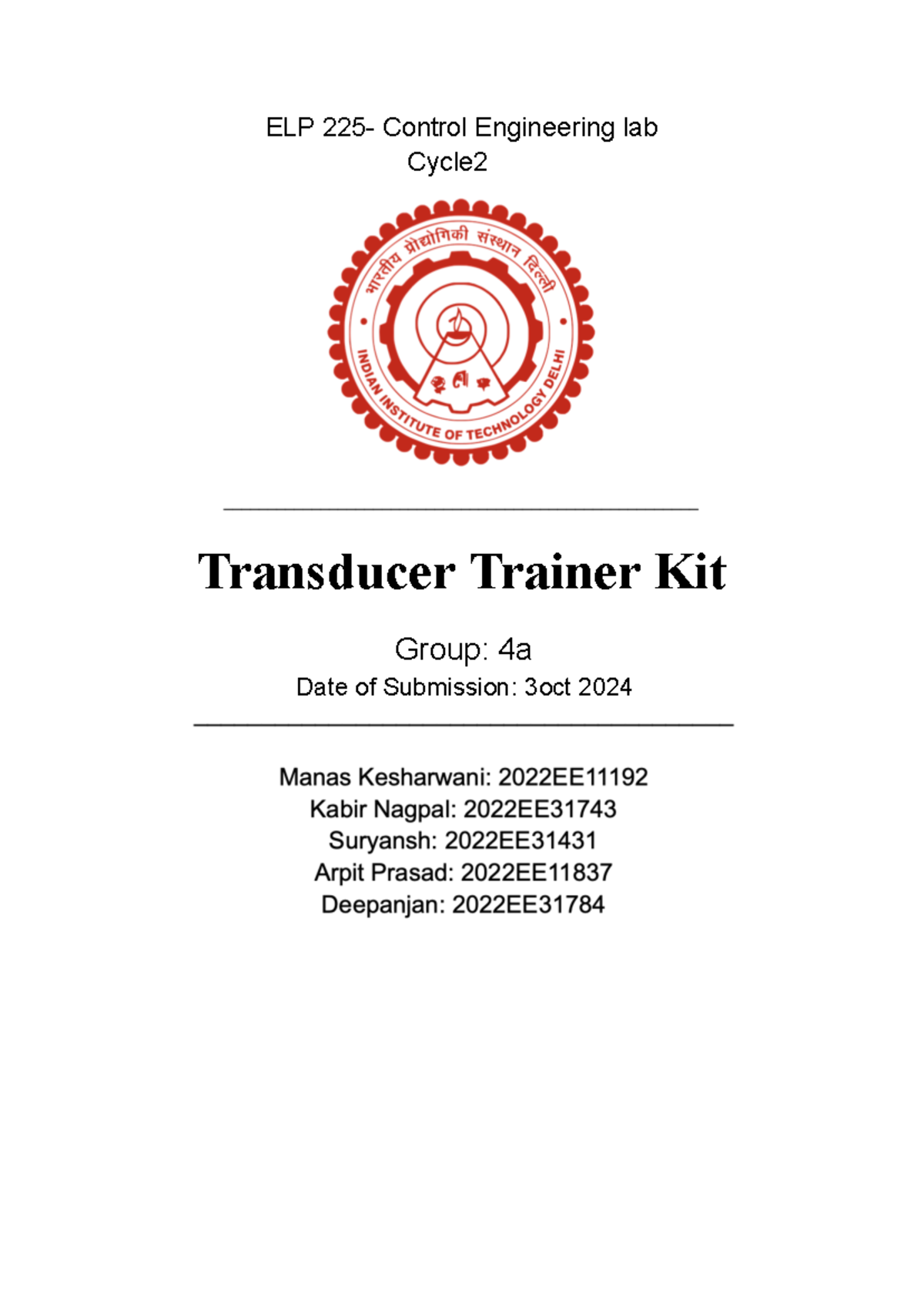 Transducer Trainer Kit - ELP 225 - Control Engineering lab Cycle 2 ...