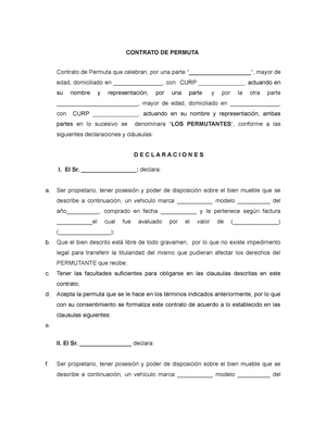 Contrato-DE- Permuta Ejemplo de materia civil - CONTRATO DE PERMUTA Contrato  de Permuta que - Studocu