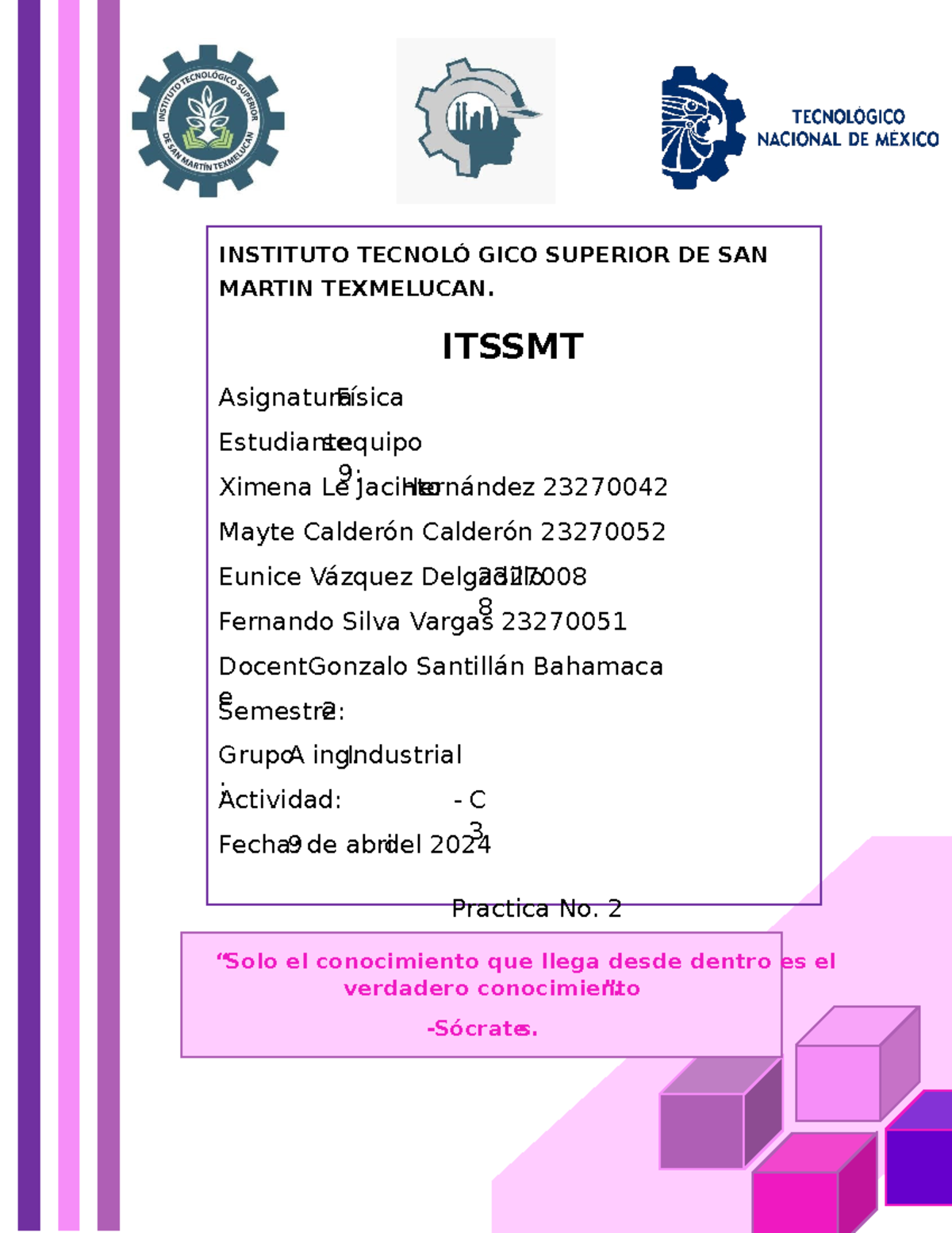 Ejercicios de la Patrica - INSTITUTO TECNOLÓ GICO SUPERIOR DE SAN ...