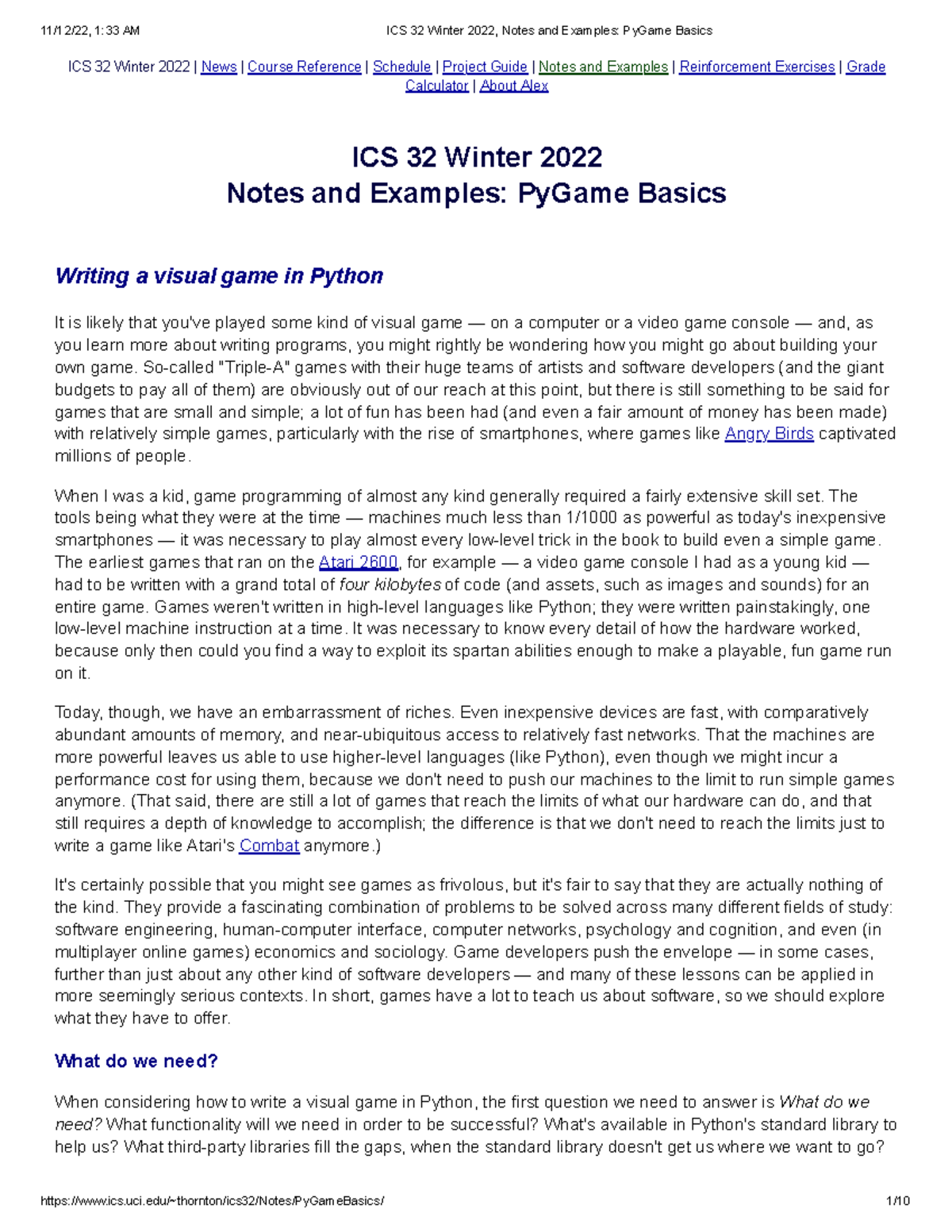 ICS 32 Winter 2022, Notes and Examples Py Game Basics - ICS 32 Winter ...