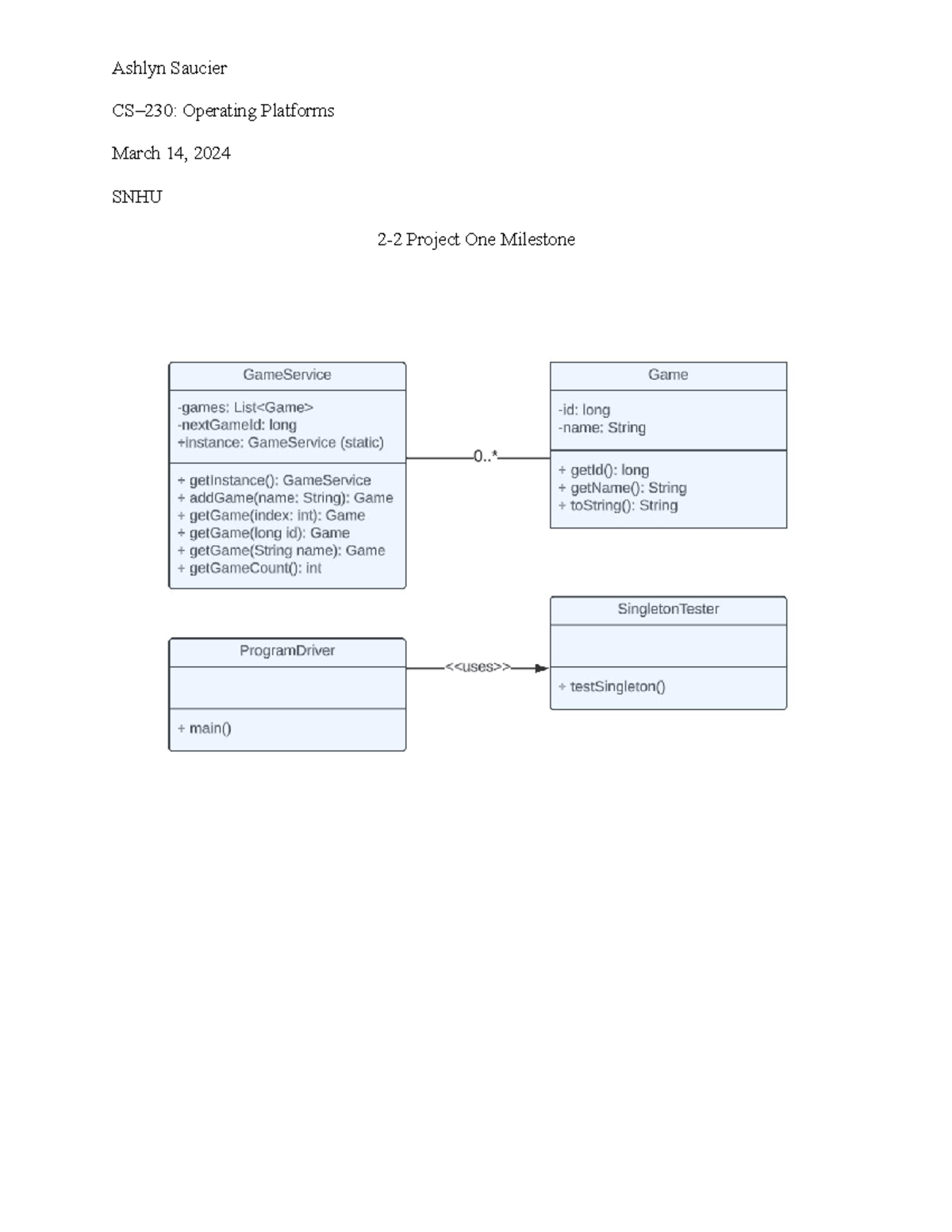 UML Project 1 Milestone - CS-300 - Ashlyn Saucier CS–230: Operating ...