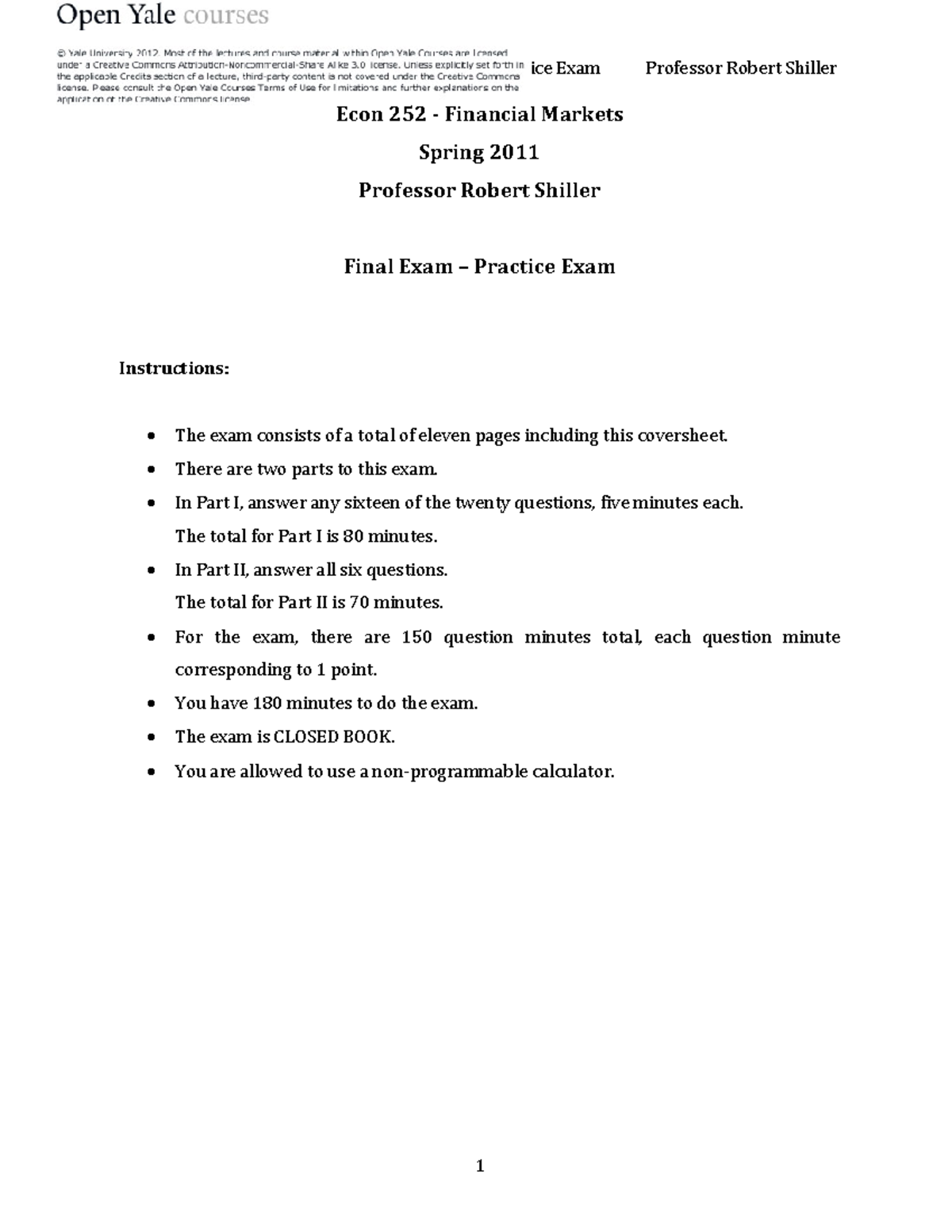 ECON252 Final Practice Exam - Econ 252 Spring 2011 Final Exam ...