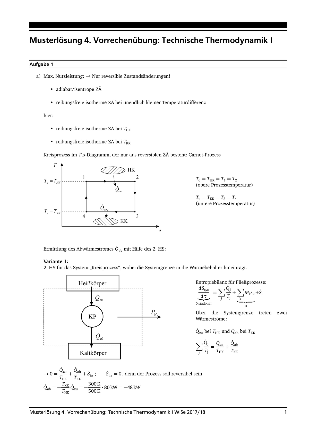 Musterlösung - Vorrechenübung 4 - Technische Thermodynamik I - TU ...