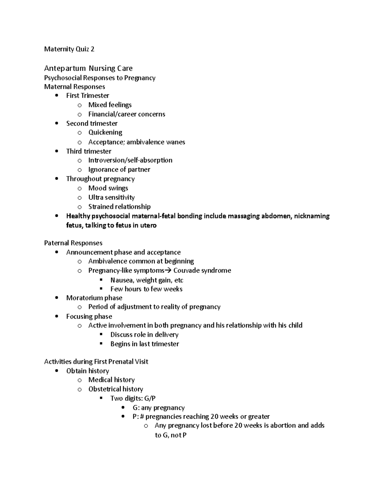 Maternity Quiz 2 - quiz 2 study guide - Maternity Quiz 2 Antepartum ...
