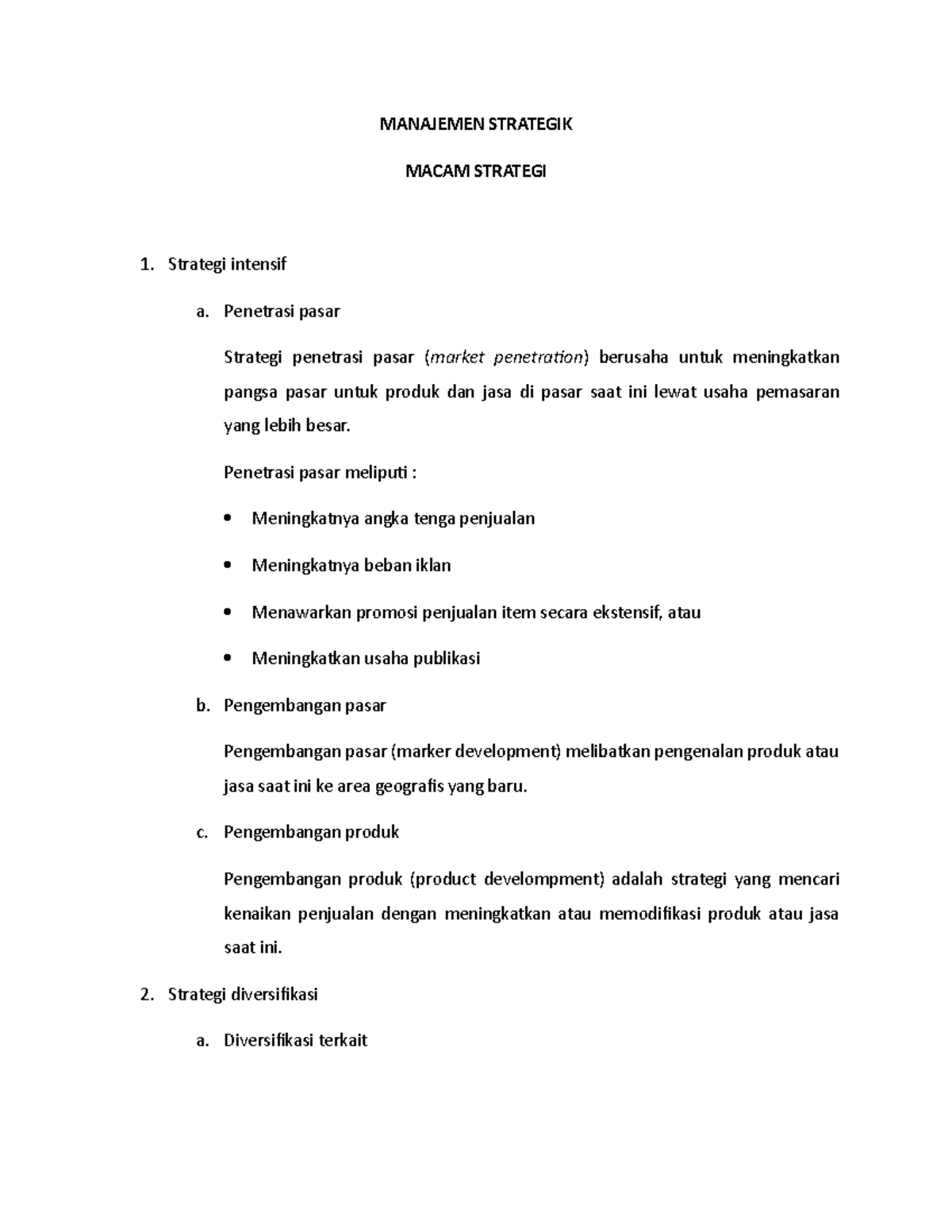 Manajemen Strategik Macam Strategi - MANAJEMEN STRATEGIK MACAM STRATEGI ...