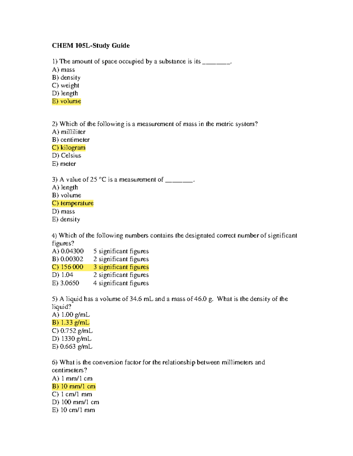 CHEM 105 L-Final Exam Study Guide (2) - CHEM 105L-Study Guide The ...