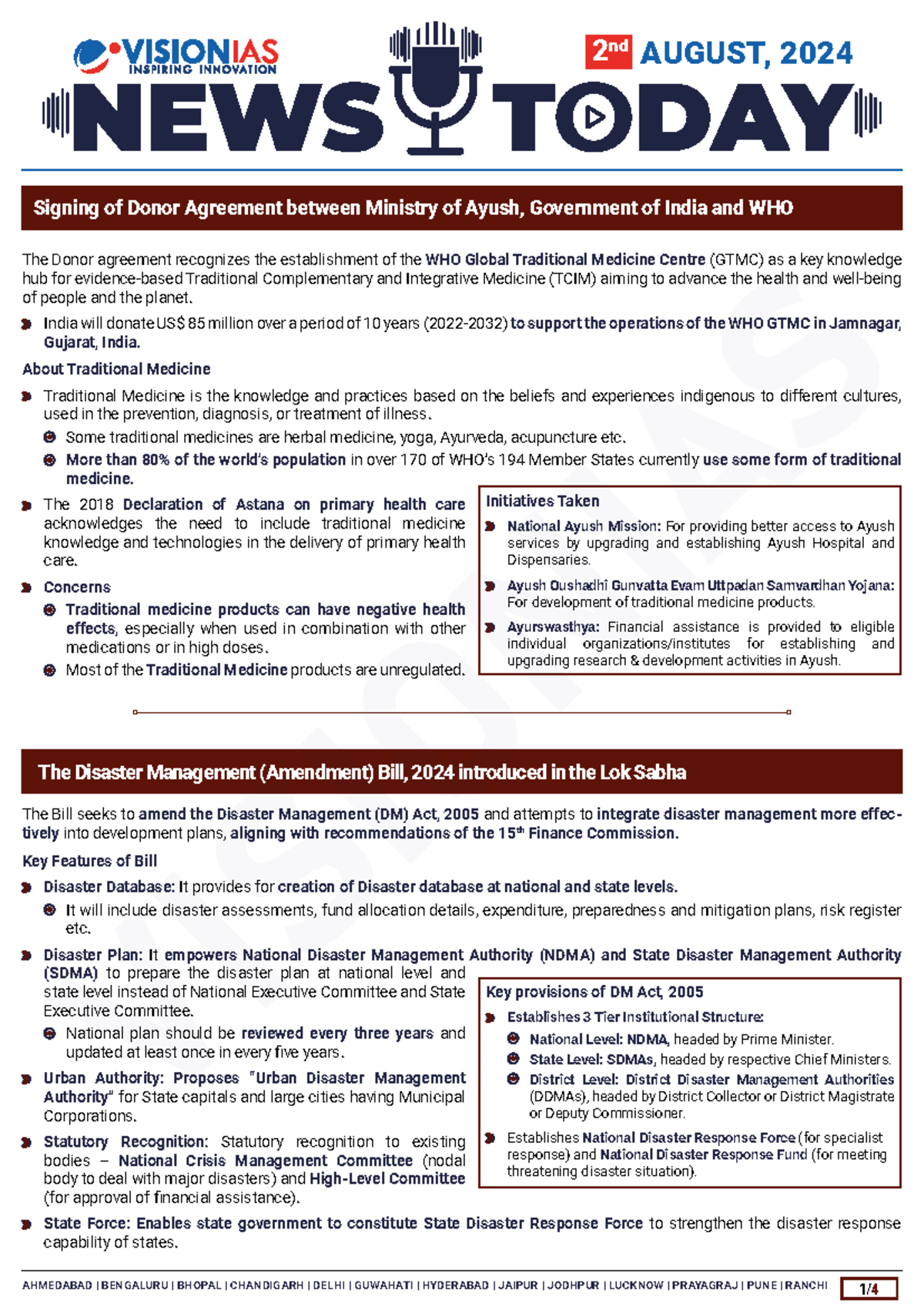 Vision IAS Daily Current Affairs 02 August 2024 - The Bill seeks to ...