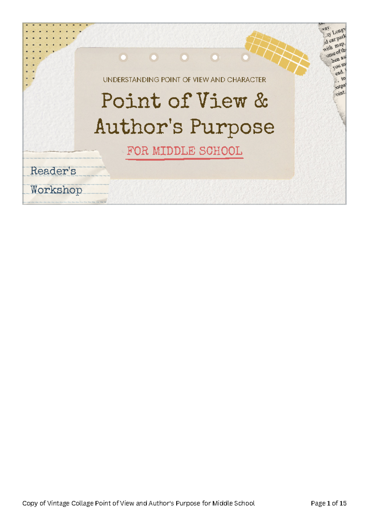 Copy of Vintage Collage Point of View and Author's Purpose for Middle ...