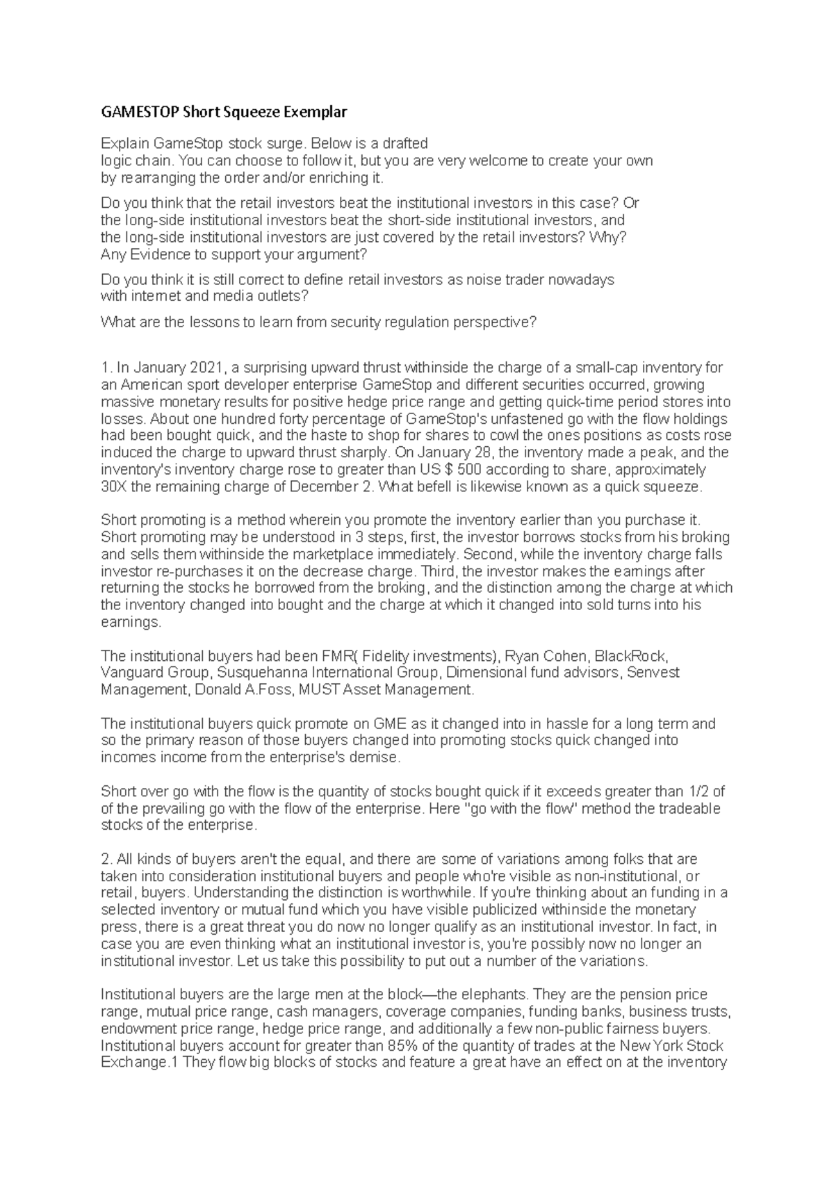 Gamestop Short Squeeze Exemplar GAMESTOP Short Squeeze Exemplar Explain GameStop stock surge