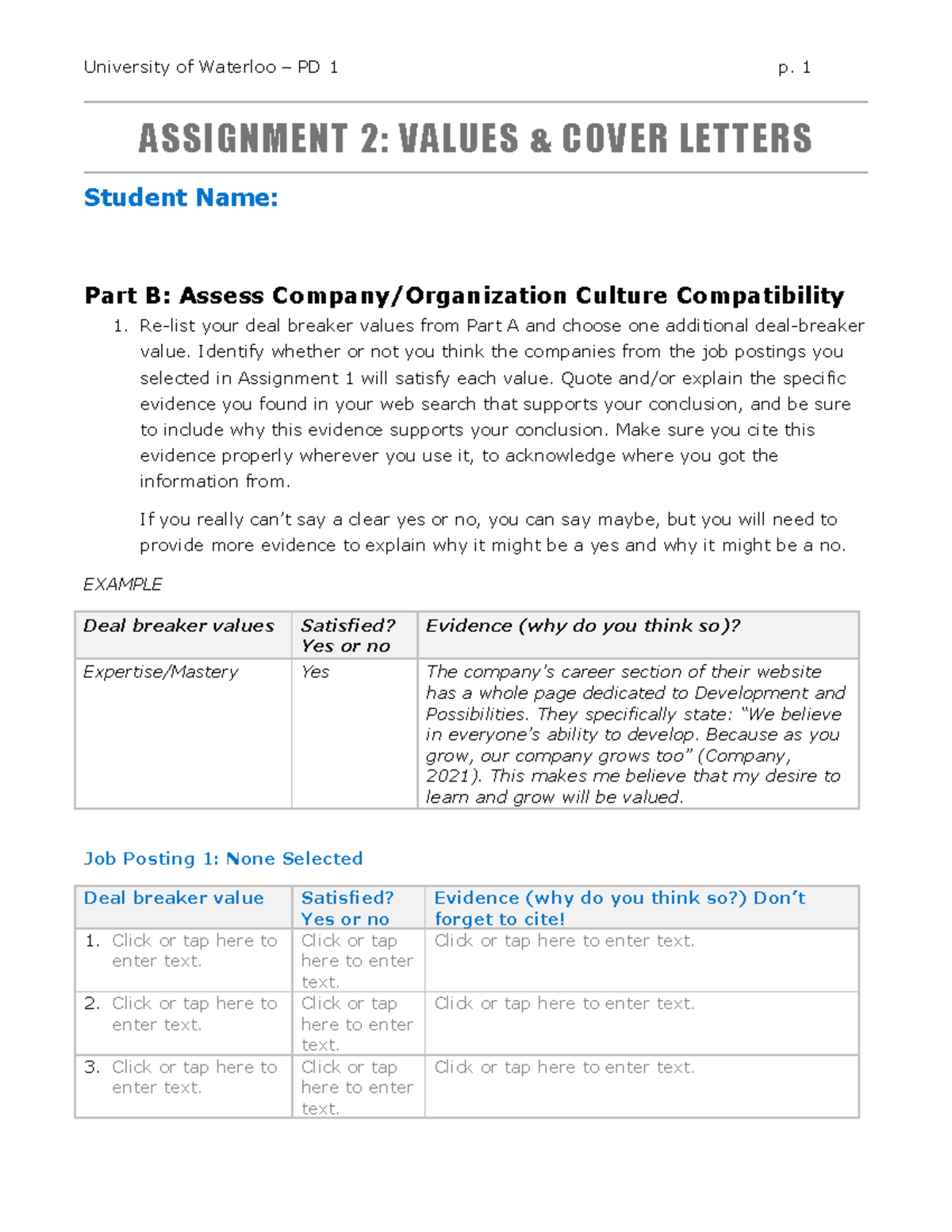 Assign 2-values-and-cover-letters (1) - University of Waterloo – PD 1 p ...