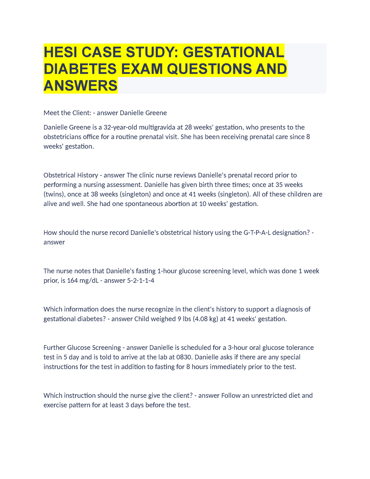 hesi case study diabetes type 1 pediatric