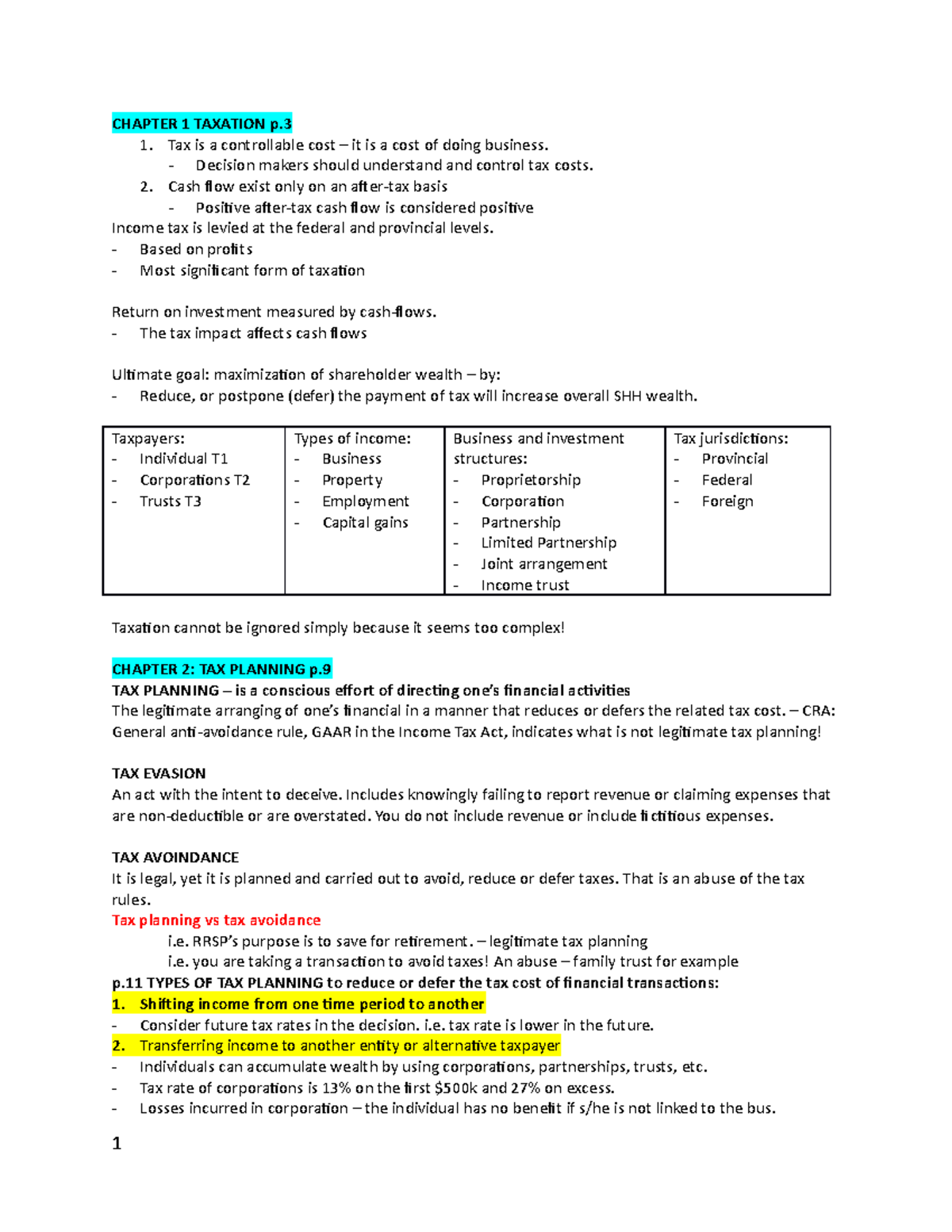 Tax C1-3 - tax - CHAPTER 1 TAXATION p. 1. Tax is a controllable cost ...