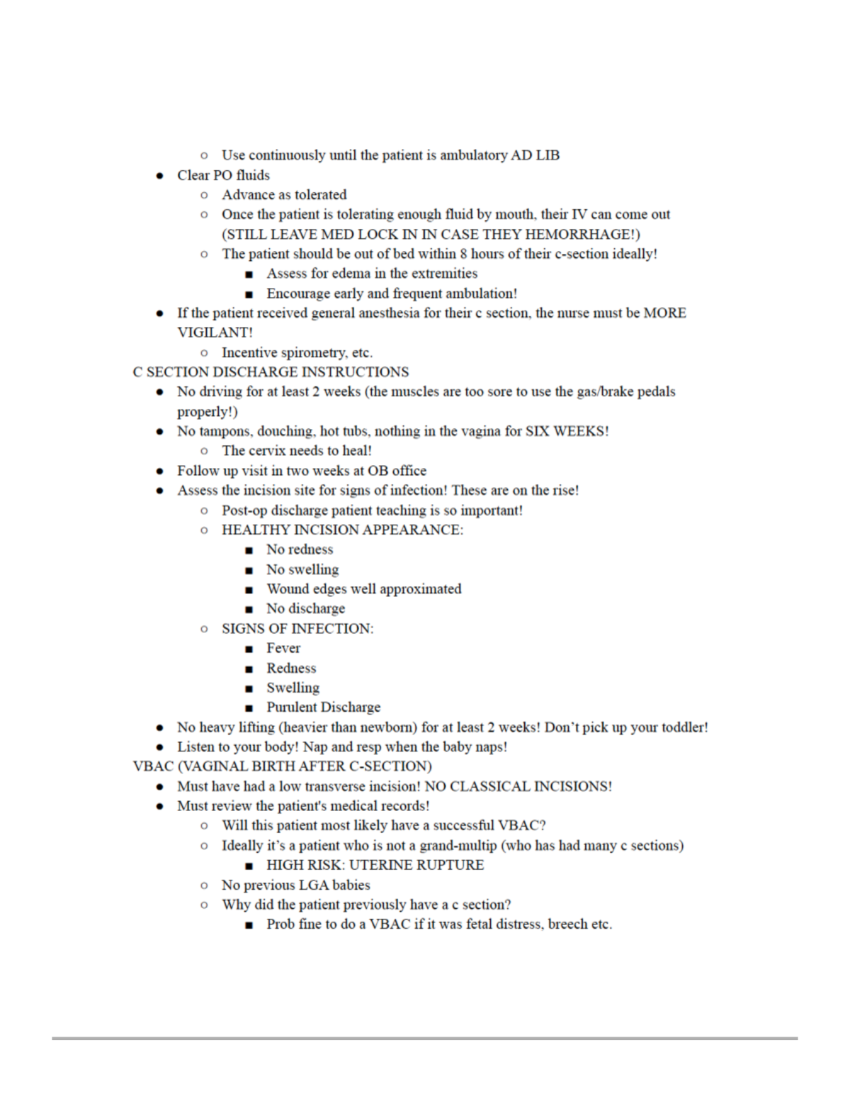 Intrapartum:post op:c section notes page - NURS 326 - Studocu