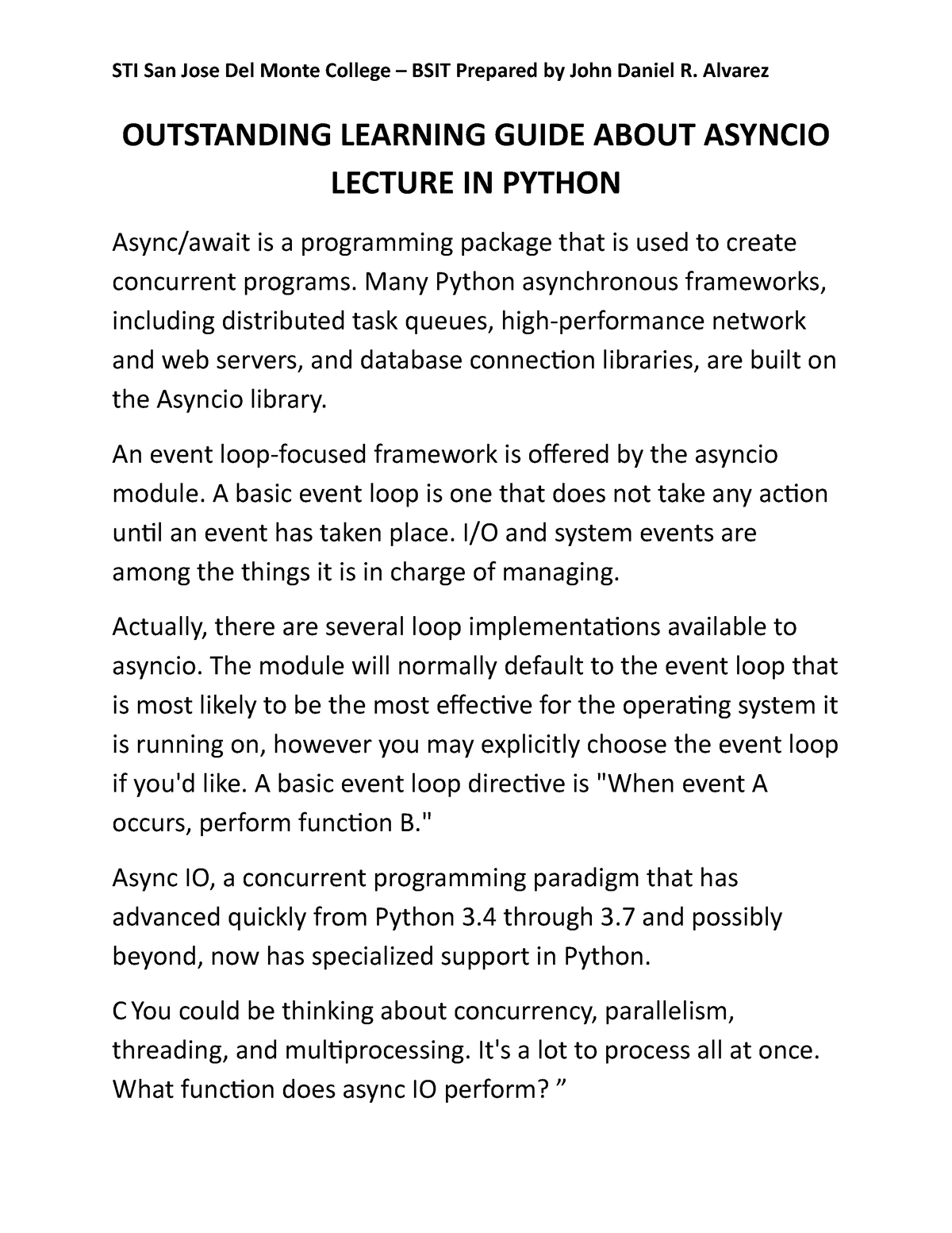 Outstanding Learning Guide About Asyncio Lecture In Python ...